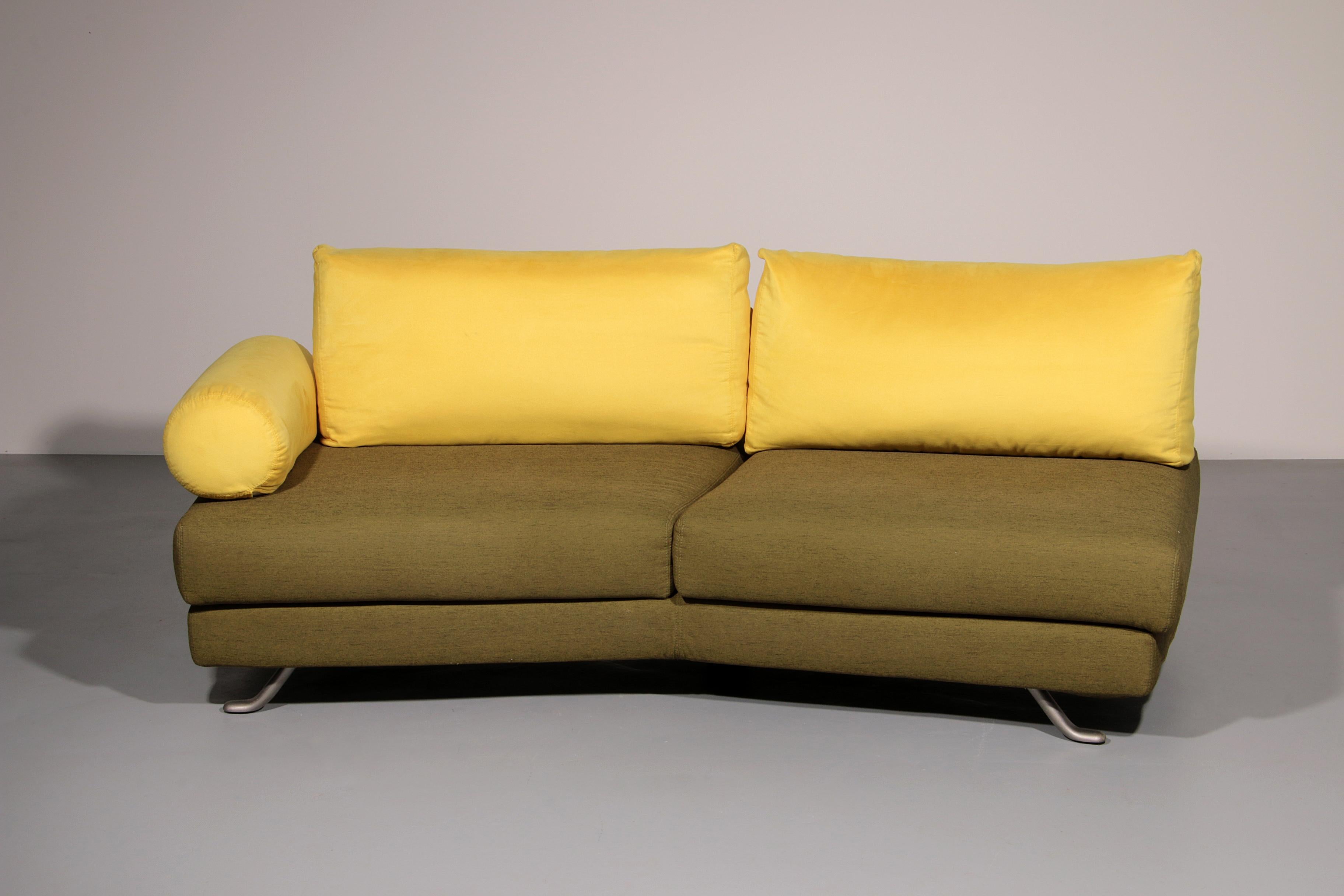 Italian Somaschini x Dainelli Studio – Vintage Two-Seater Sofa in Lime & Maize Yellow For Sale