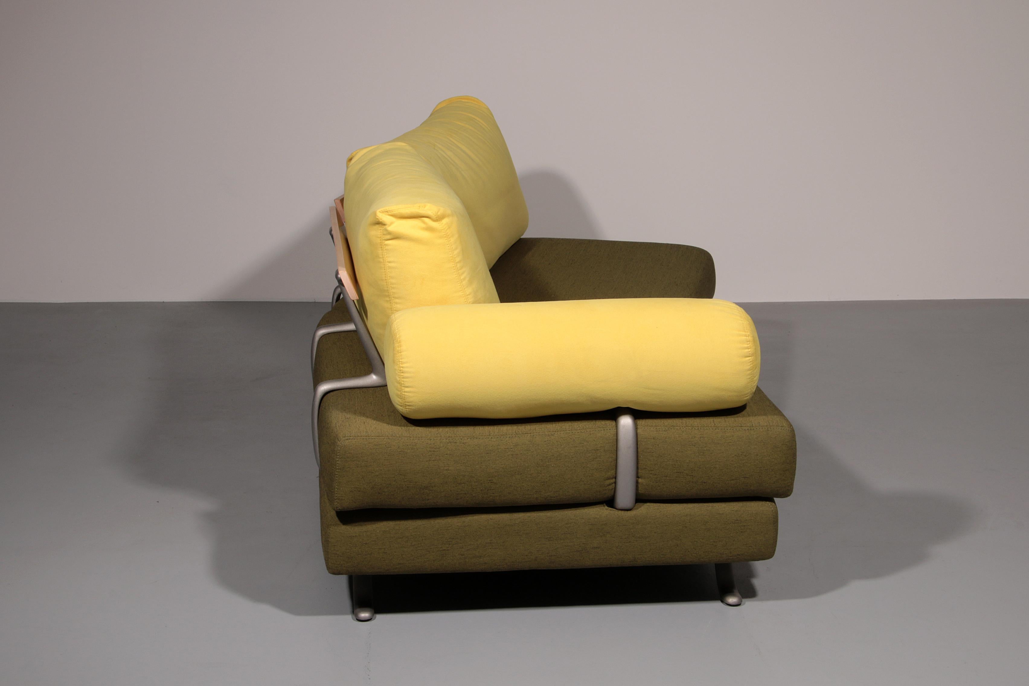 Metal Somaschini x Dainelli Studio – Vintage Two-Seater Sofa in Lime & Maize Yellow For Sale