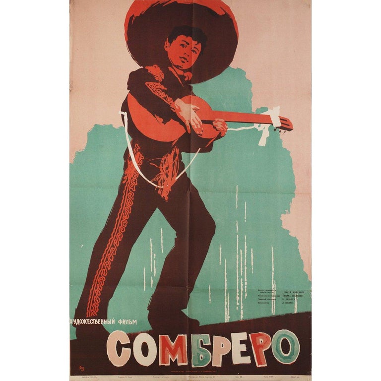 Sombrero 1959 Russian B1 Film Poster In Fair Condition For Sale In New York, NY