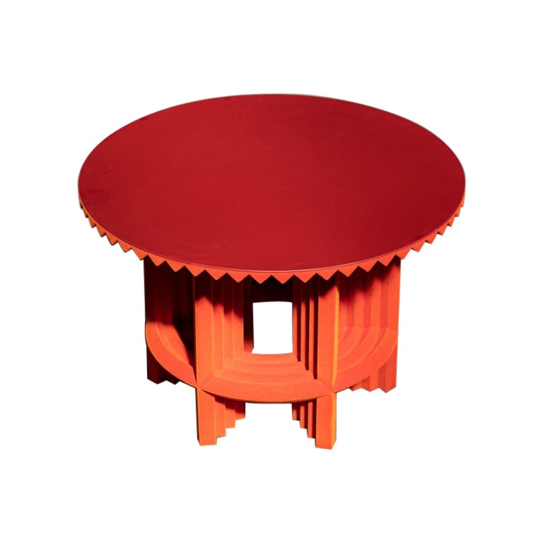 Sombrero Coffee Table in Orange & Red Flocked Plywood by Arno Hoogland For Sale