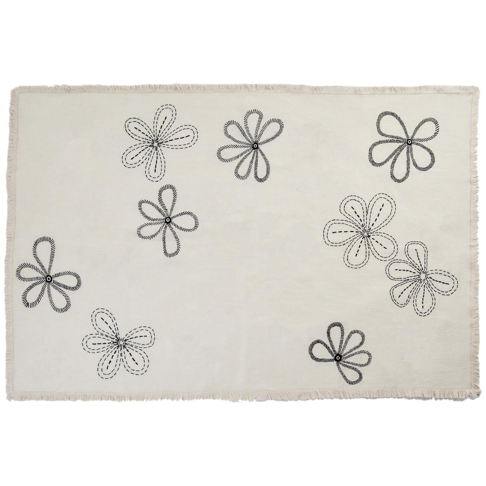 SOMERSET S. Hand Embroidered Off-White Throw Blanket