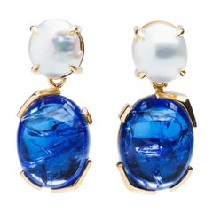 Keshi Pearl and Fine Tanzanite 18 Karat Gold Detachable Earrings