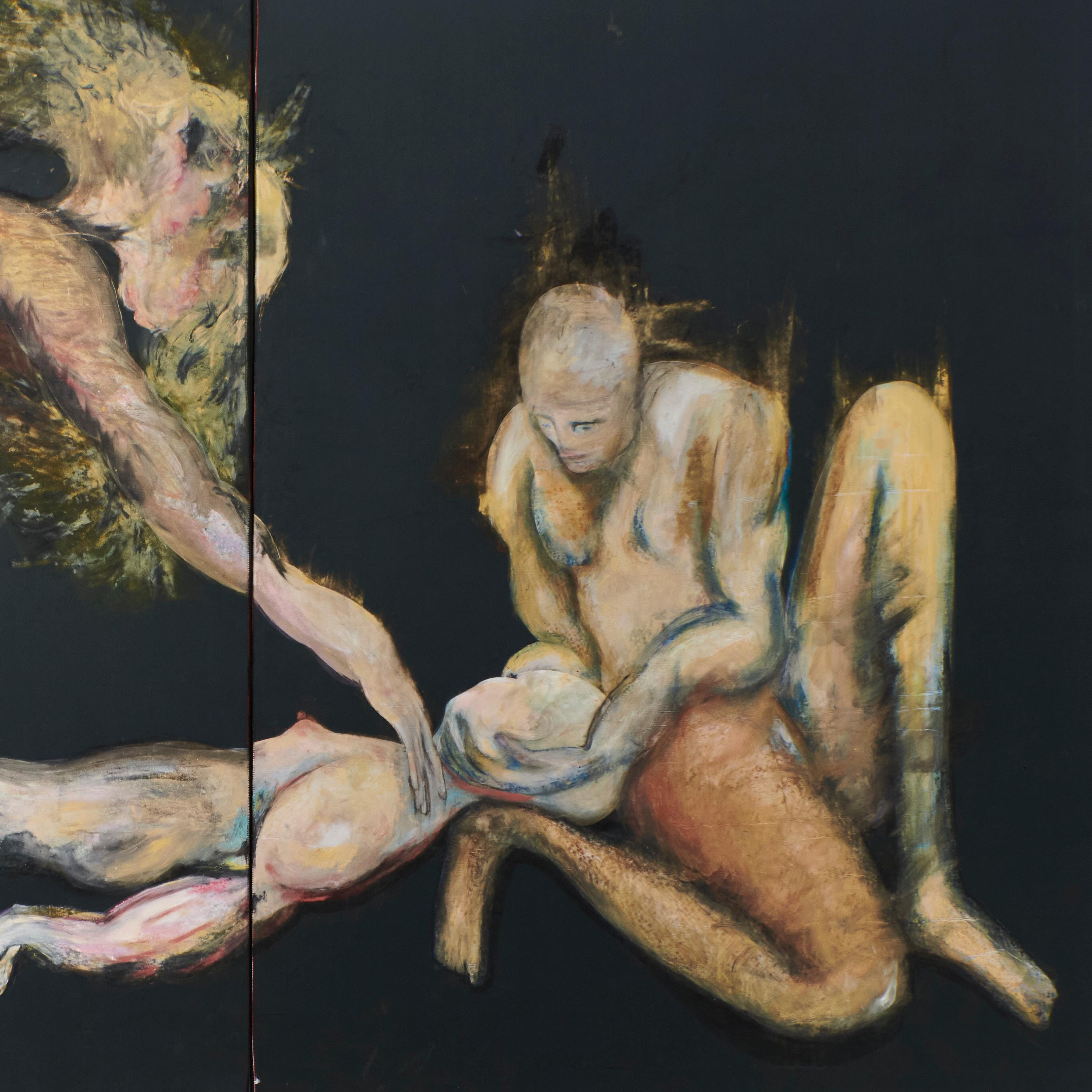 Etwas, das wir nicht über uns selbst wissen 2, 2023 von Quoï ALEXANDER, Tokio und Paris.

Dieses Gemälde besteht aus zwei Teilen

H155 x B136 cm jeweils
Öl und Acryl auf Seidensatin

Aus der Serie Discarnate Positions, die 2024 im ROSTOS