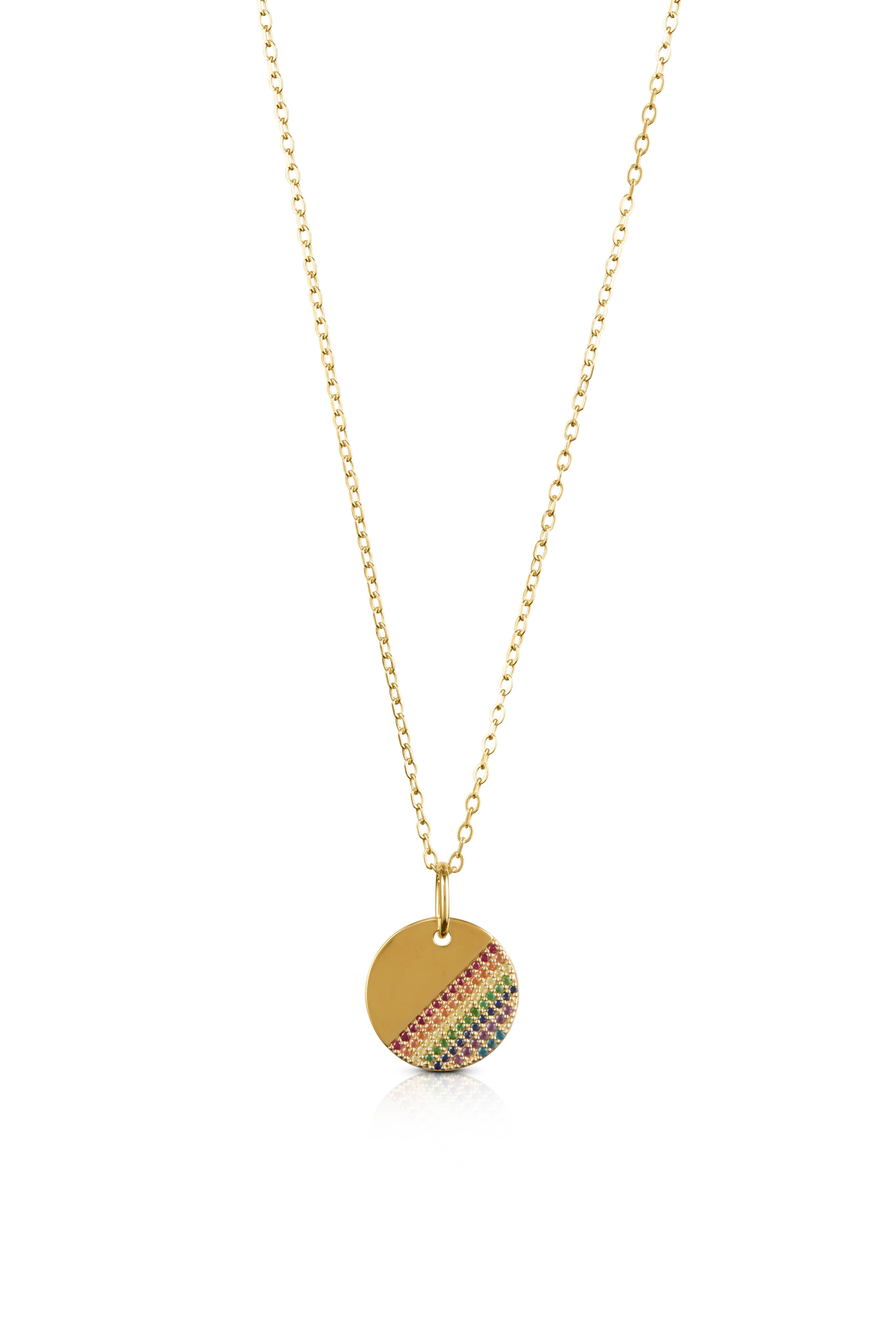 Contemporary Somewhere Over The Rainbow Precious stone disc pendant – 18ct solid Yellow Gold For Sale