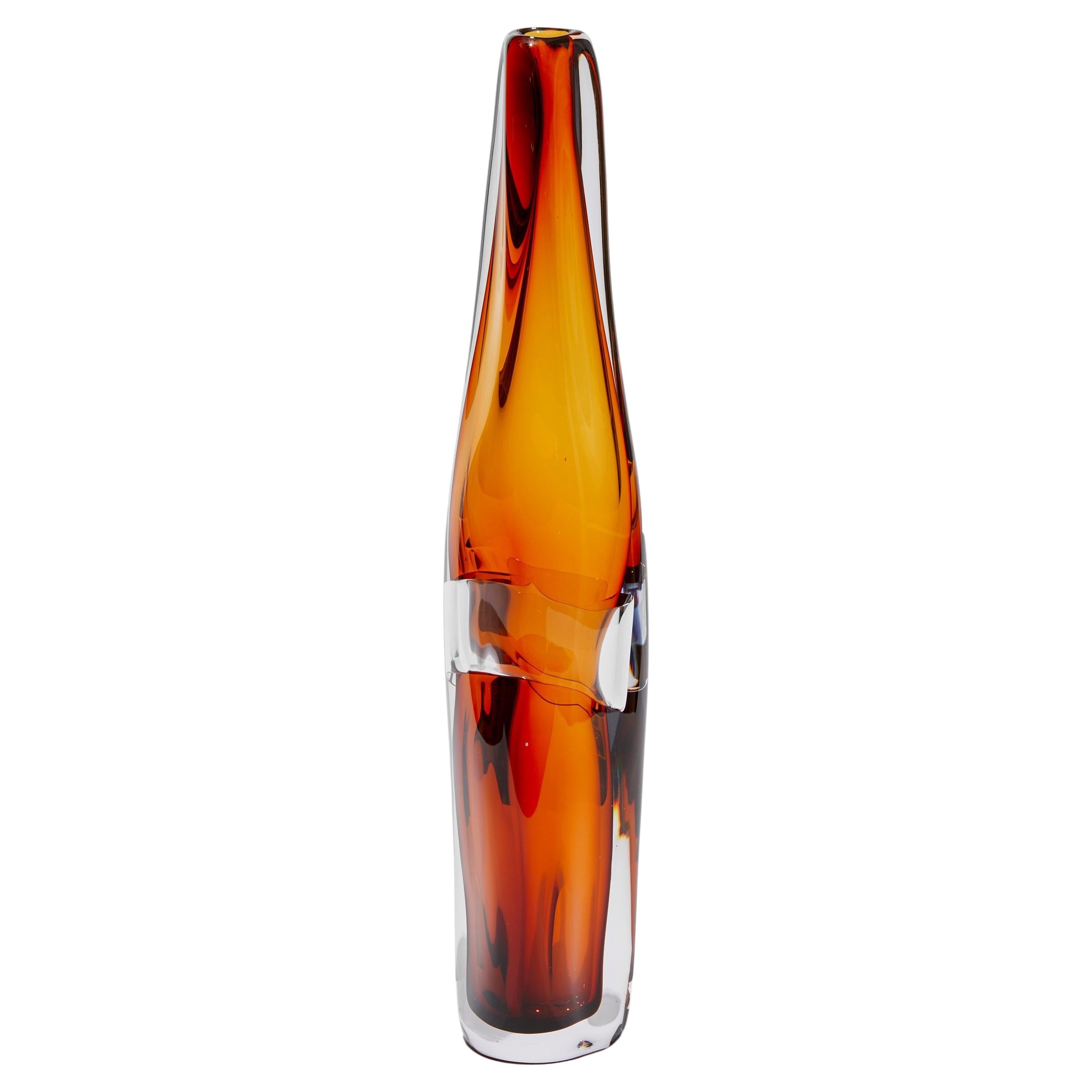  Sommarial in Aurora Gelblich, a rich amber abstract glass vase by Vic Bamforth