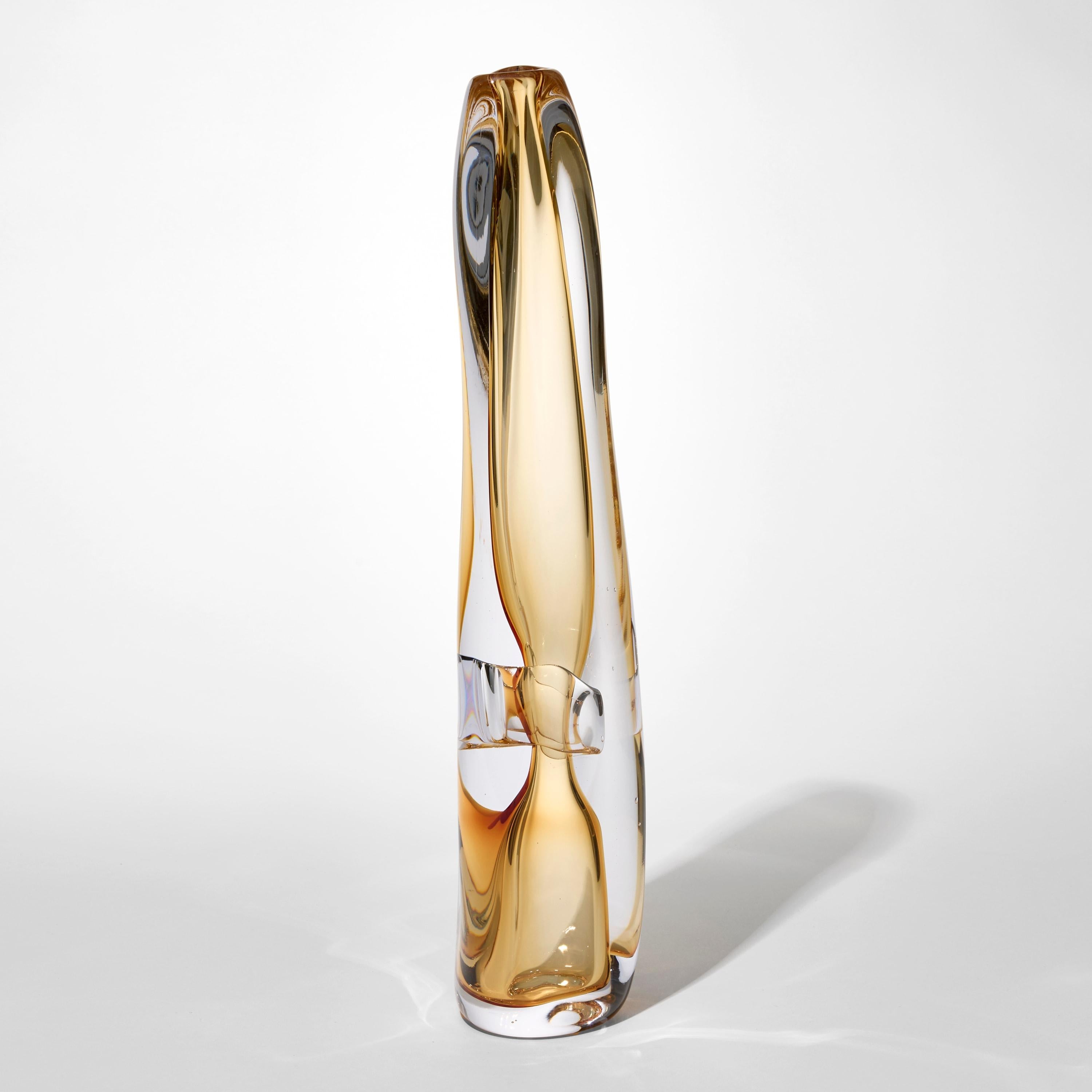 Organic Modern Sommarial in Whiskey, a soft amber fluid hand blown glass vase by Vic Bamforth For Sale