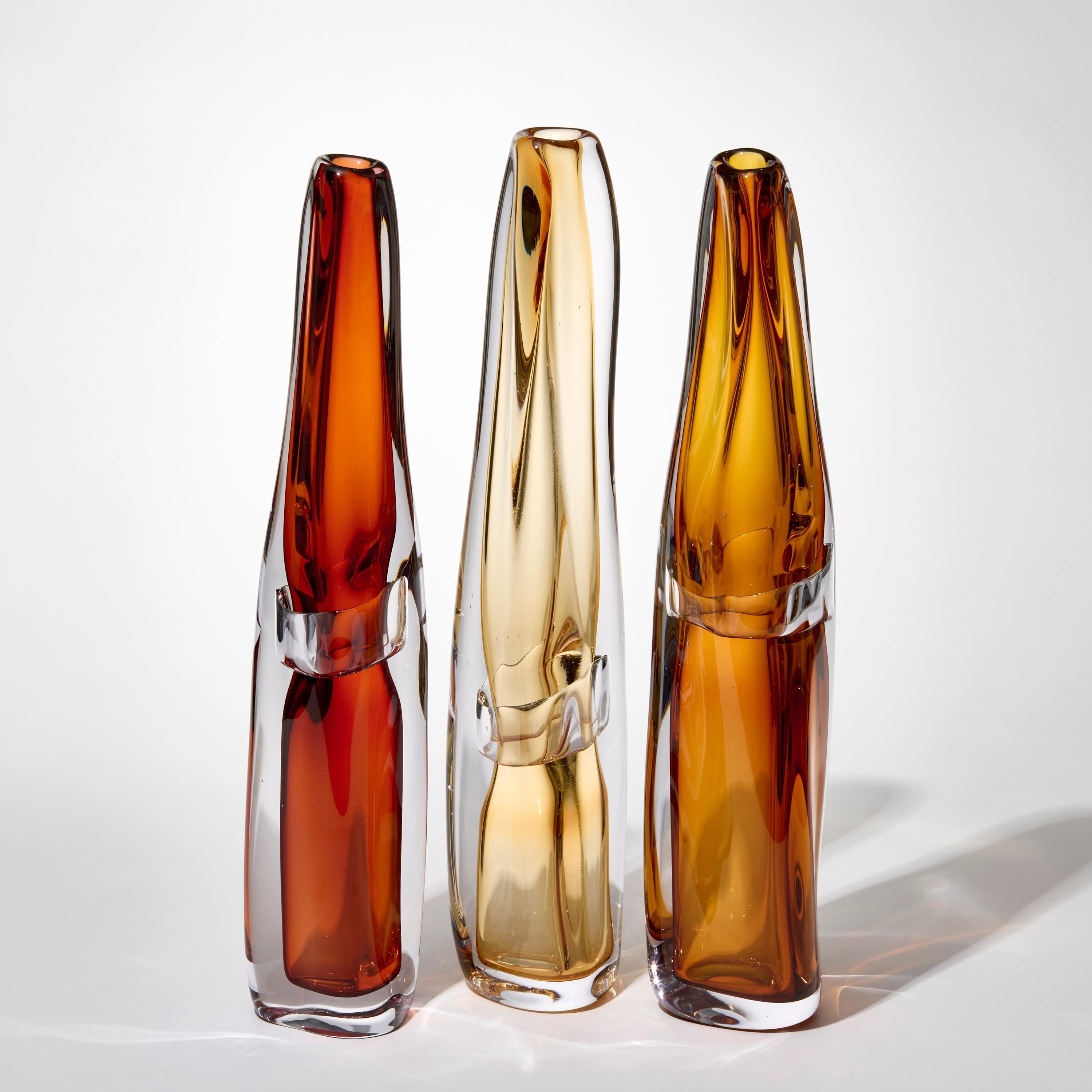 British Sommarial in Whiskey, a soft amber fluid hand blown glass vase by Vic Bamforth For Sale