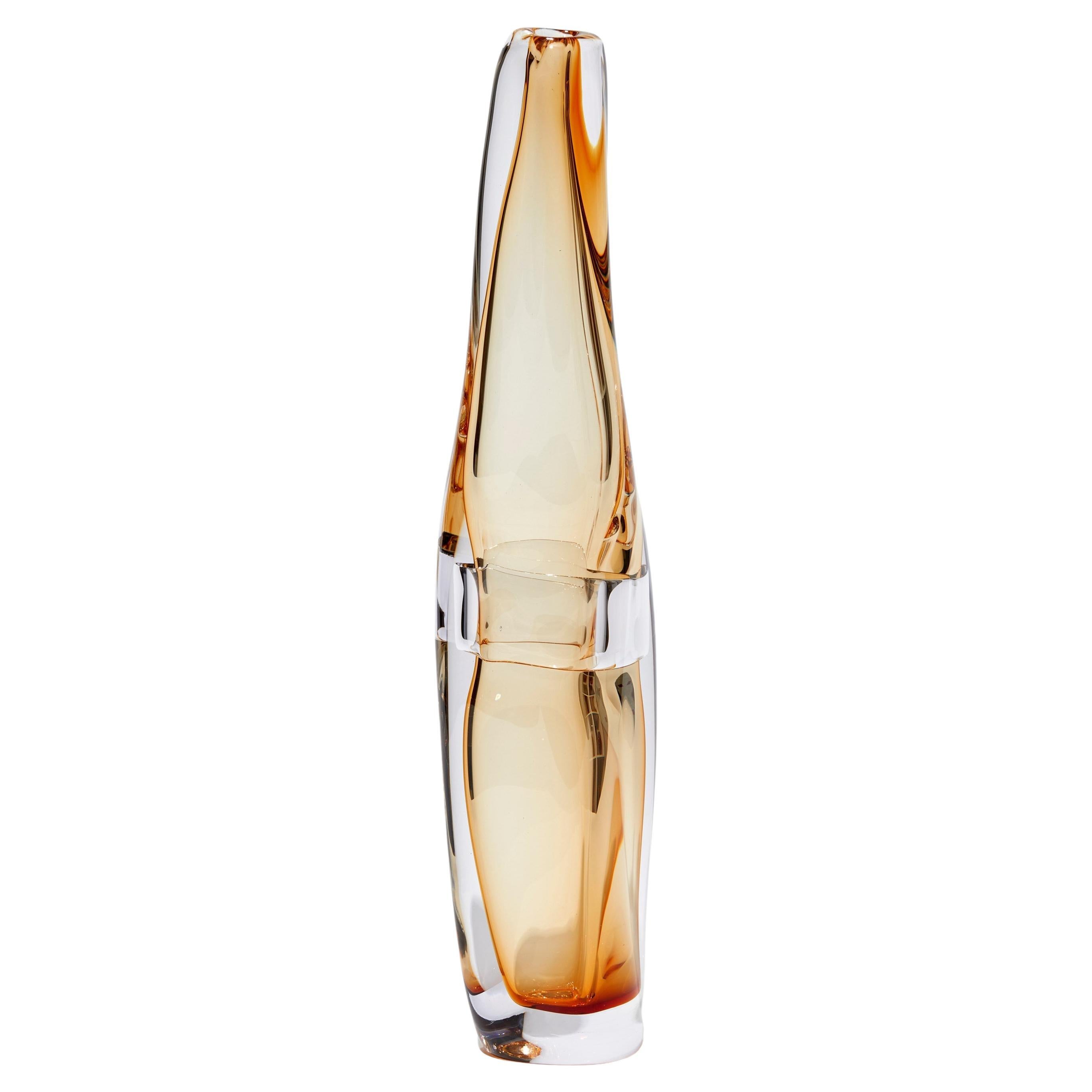  Sommarial in Whiskey, a soft amber fluid handmade glass vase by Vic Bamforth