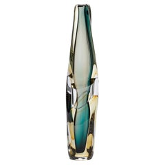 Sommarial in Whiskey over Turmaline, teal & gold glass sculpture by Vic Bamforth
