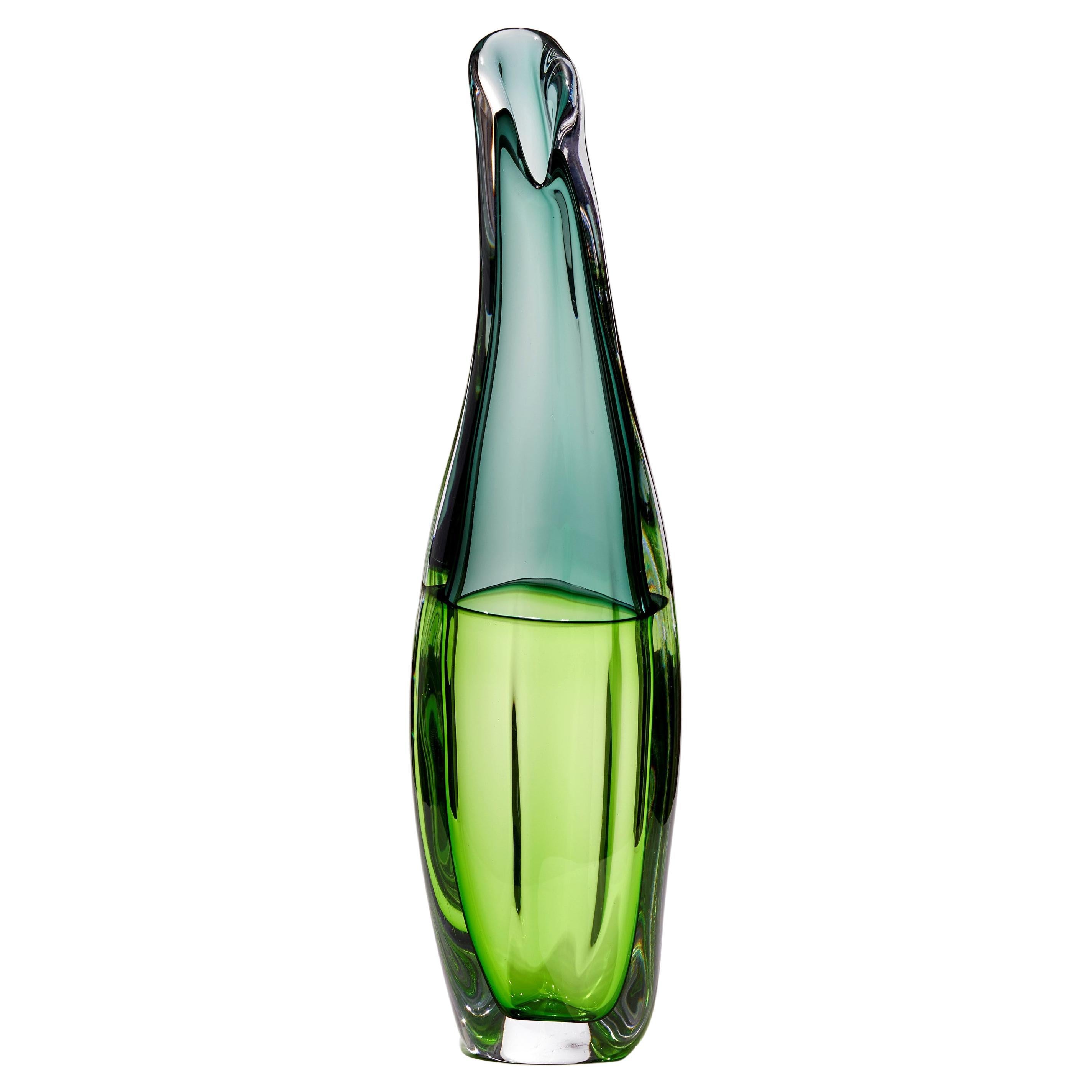 Sommercalmo 132, a Sculptural Glass Vase in Two-tone Green by Vic Bamforth