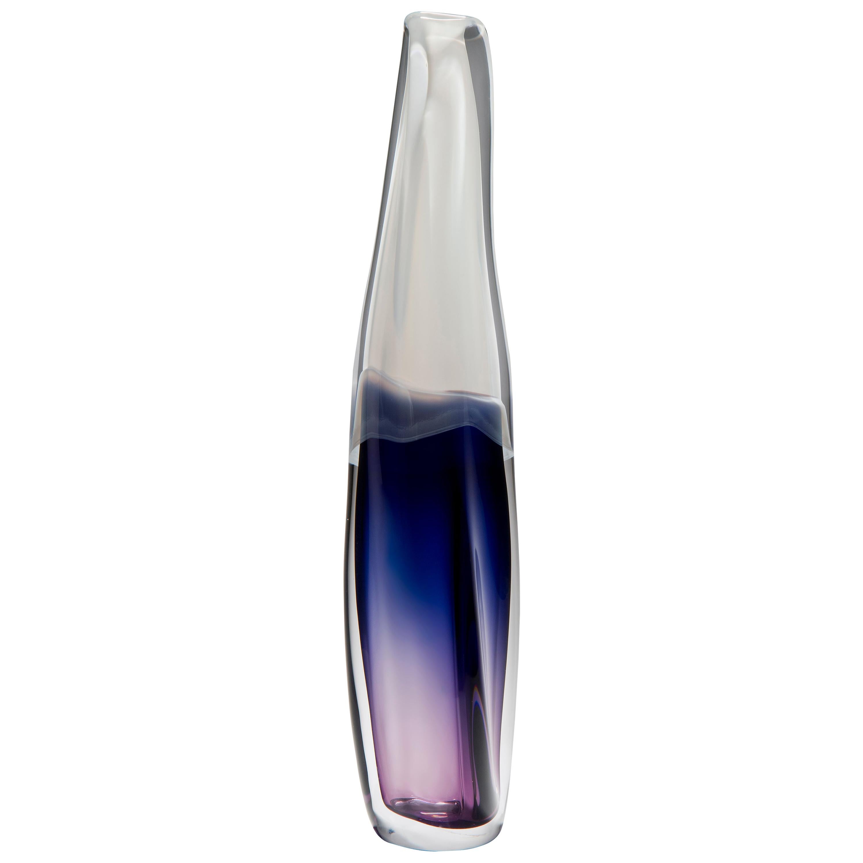 Sommercalmo 138, Sculptural Glass Vase in Clear, White & Purple by Vic Bamforth
