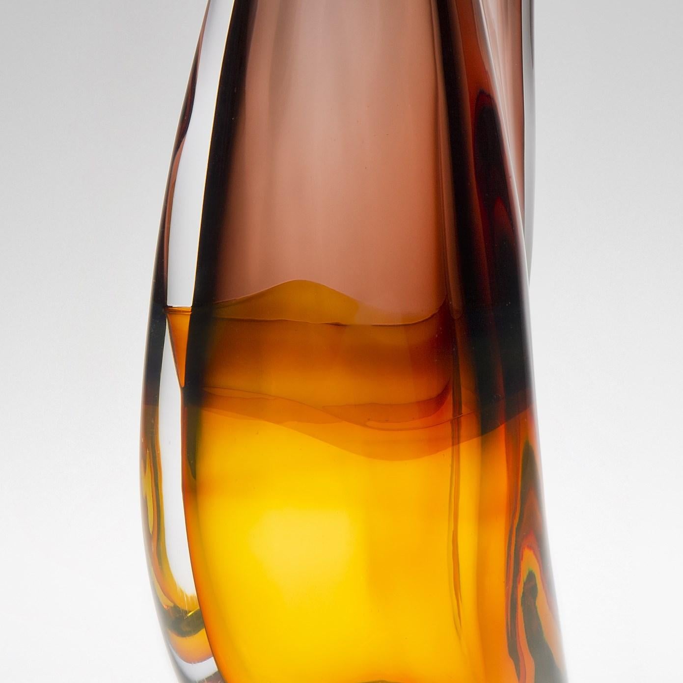 Organic Modern Sommercalmo 82, a Sculptural Glass Vase in Golden Amber & Brown by Vic Bamforth