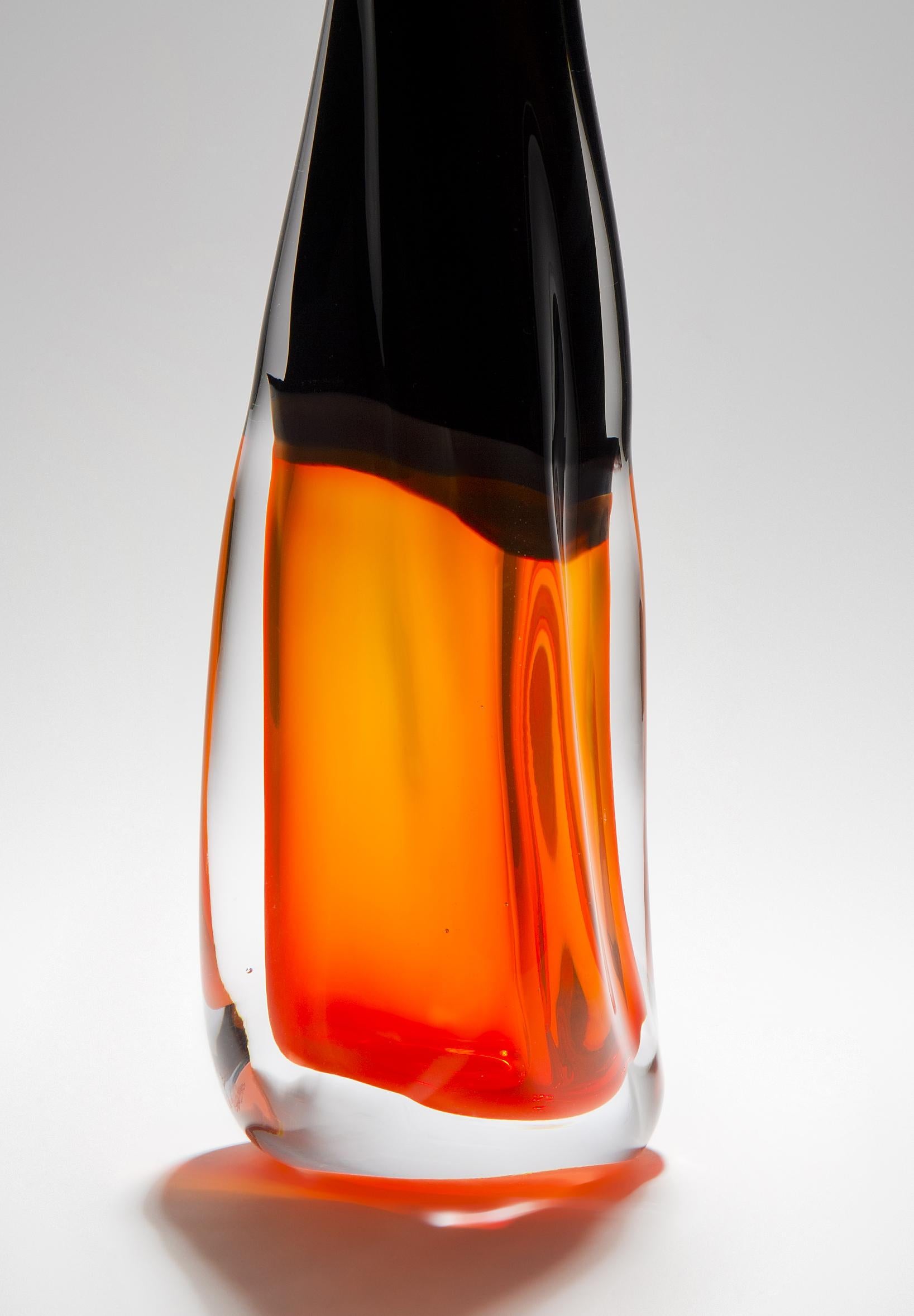 British Sommercalmo 83, a Unique glass Vase in clear, black & orange by Vic Bamforth For Sale