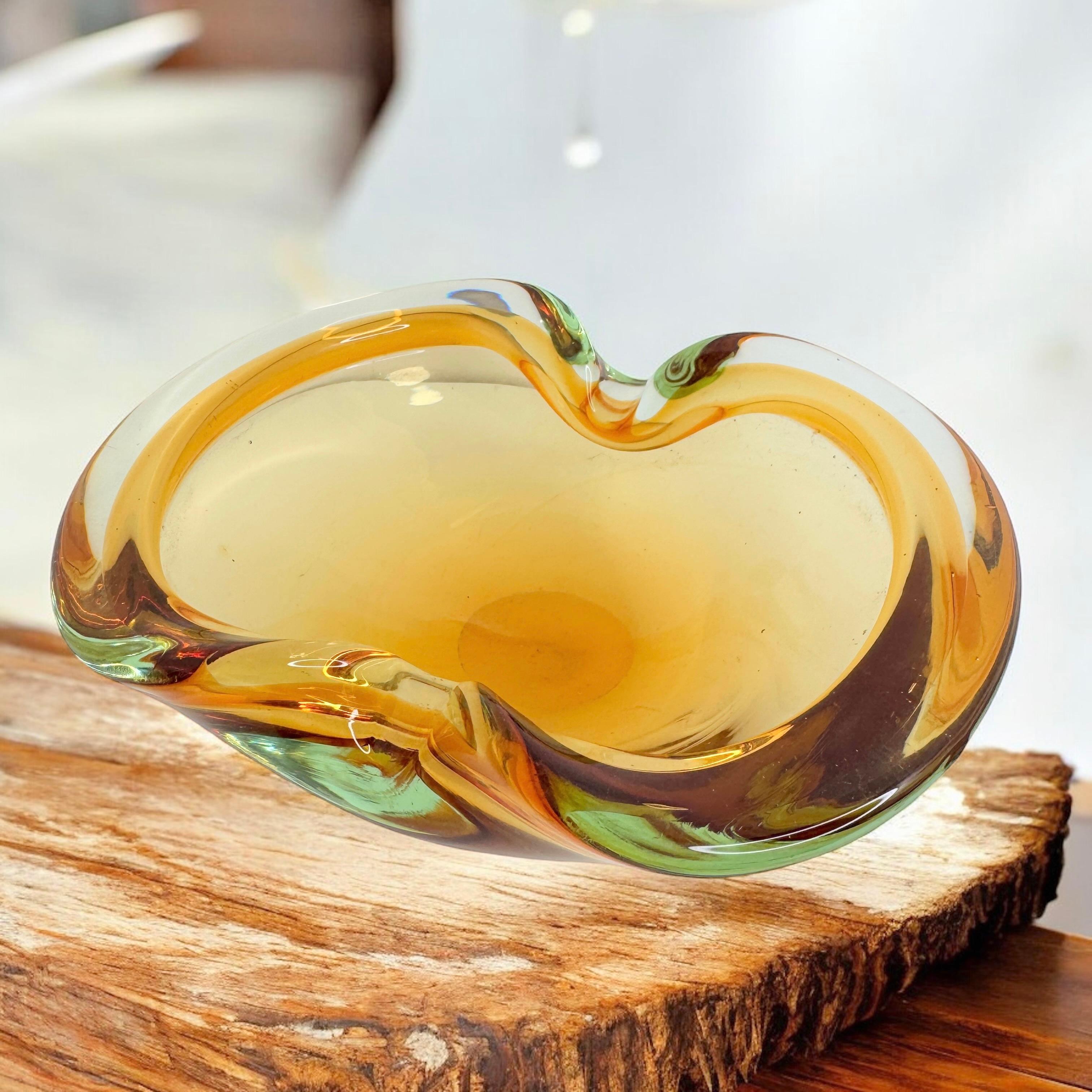 Sommerso Amber & Clear Murano Art Glass Bowl or Cigar Astray 1970 Italie en vente 4