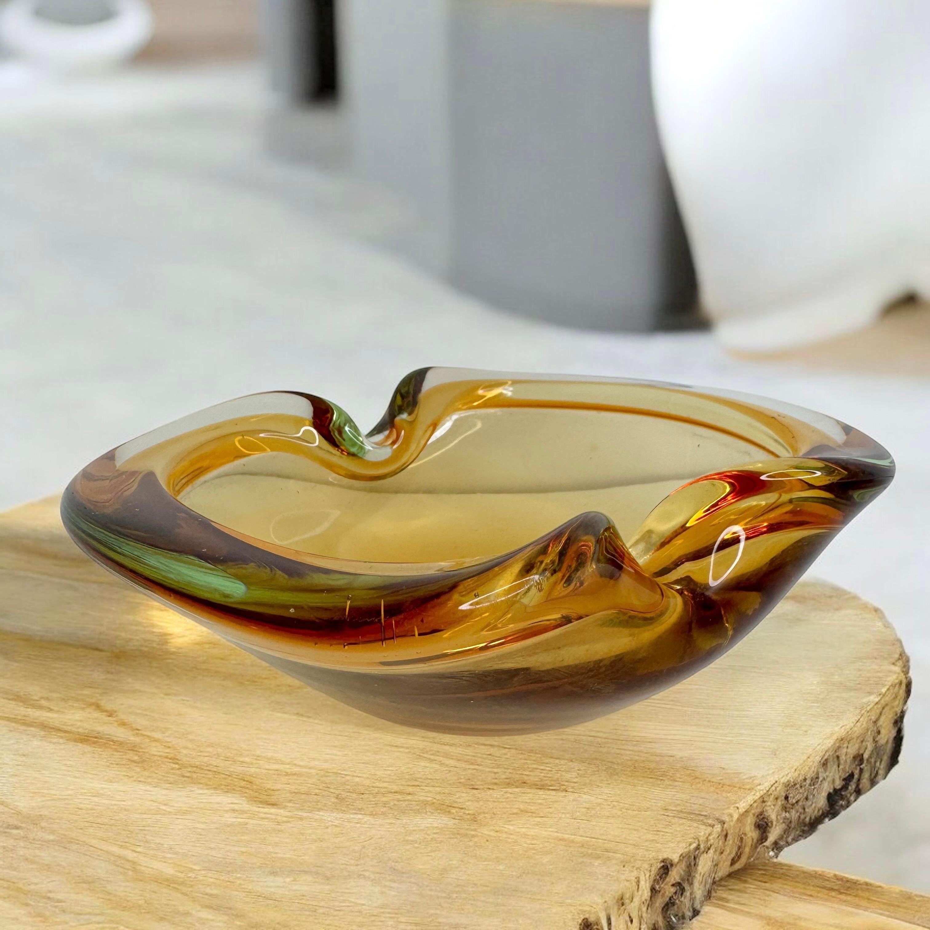 Sommerso Amber & Clear Murano Art Glass Bowl or Cigar Astray 1970 Italie en vente 6