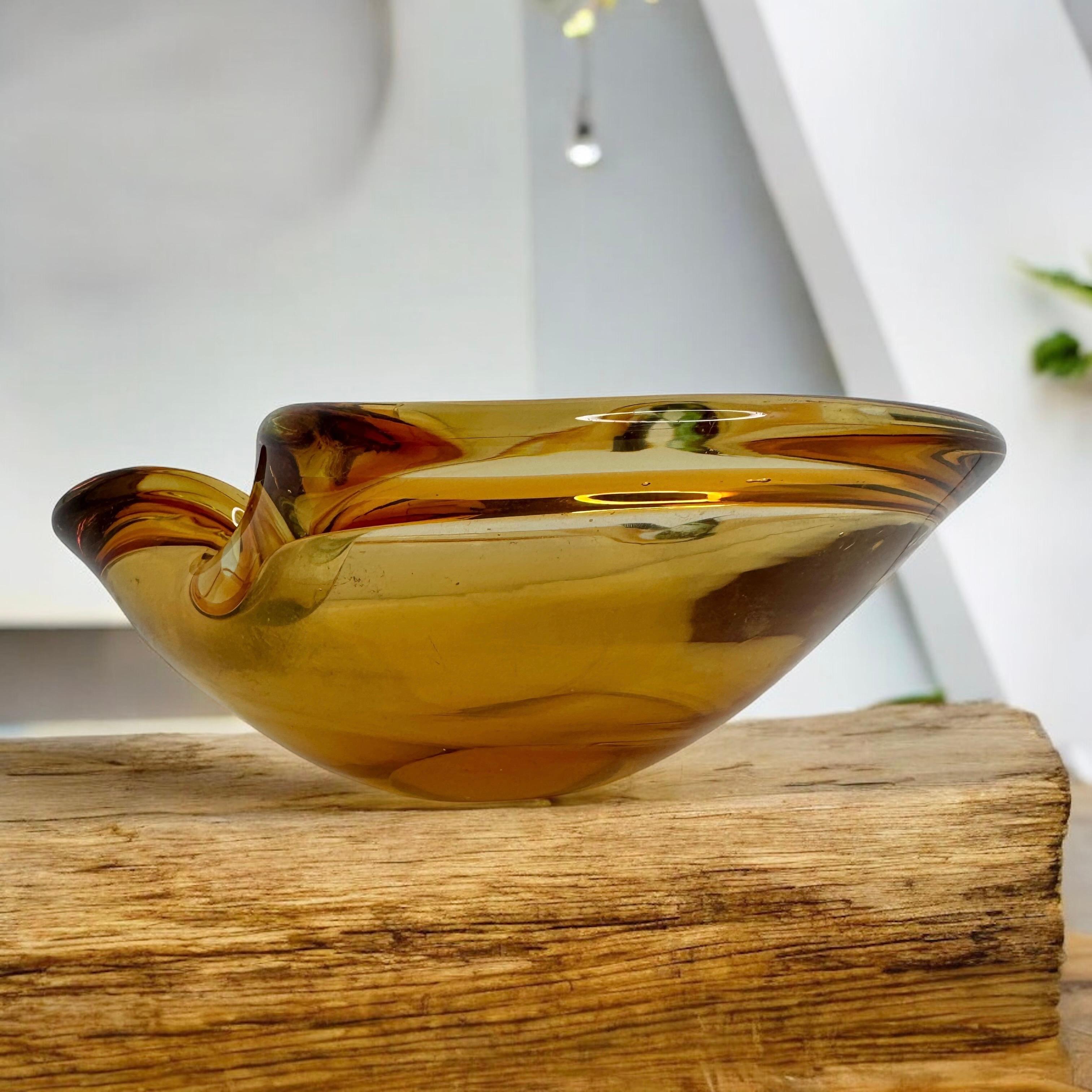 Sommerso Amber & Clear Murano Art Glass Bowl or Cigar Astray 1970 Italie en vente 7