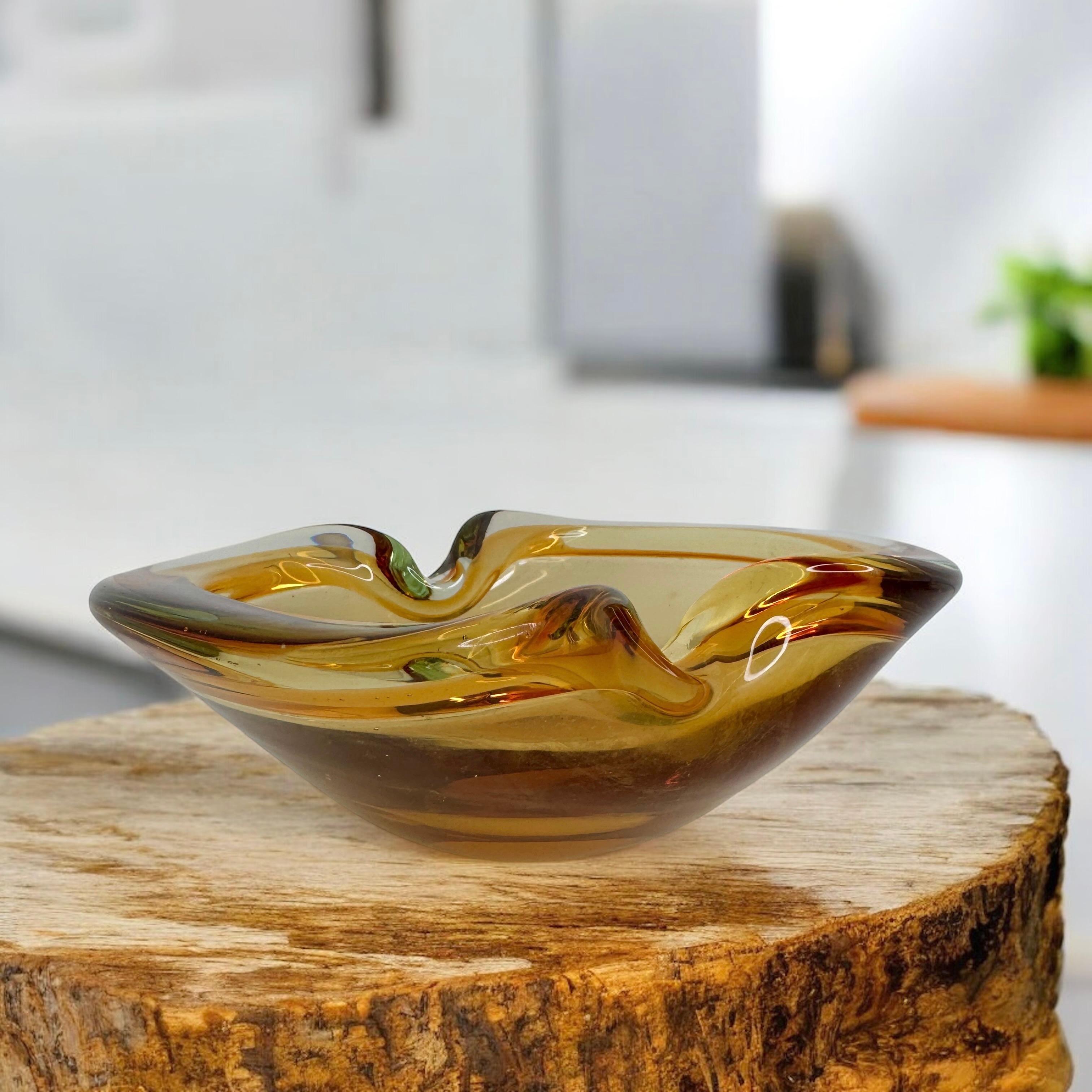 Sommerso Amber & Clear Murano Art Glass Bowl or Cigar Astray 1970 Italie en vente 9
