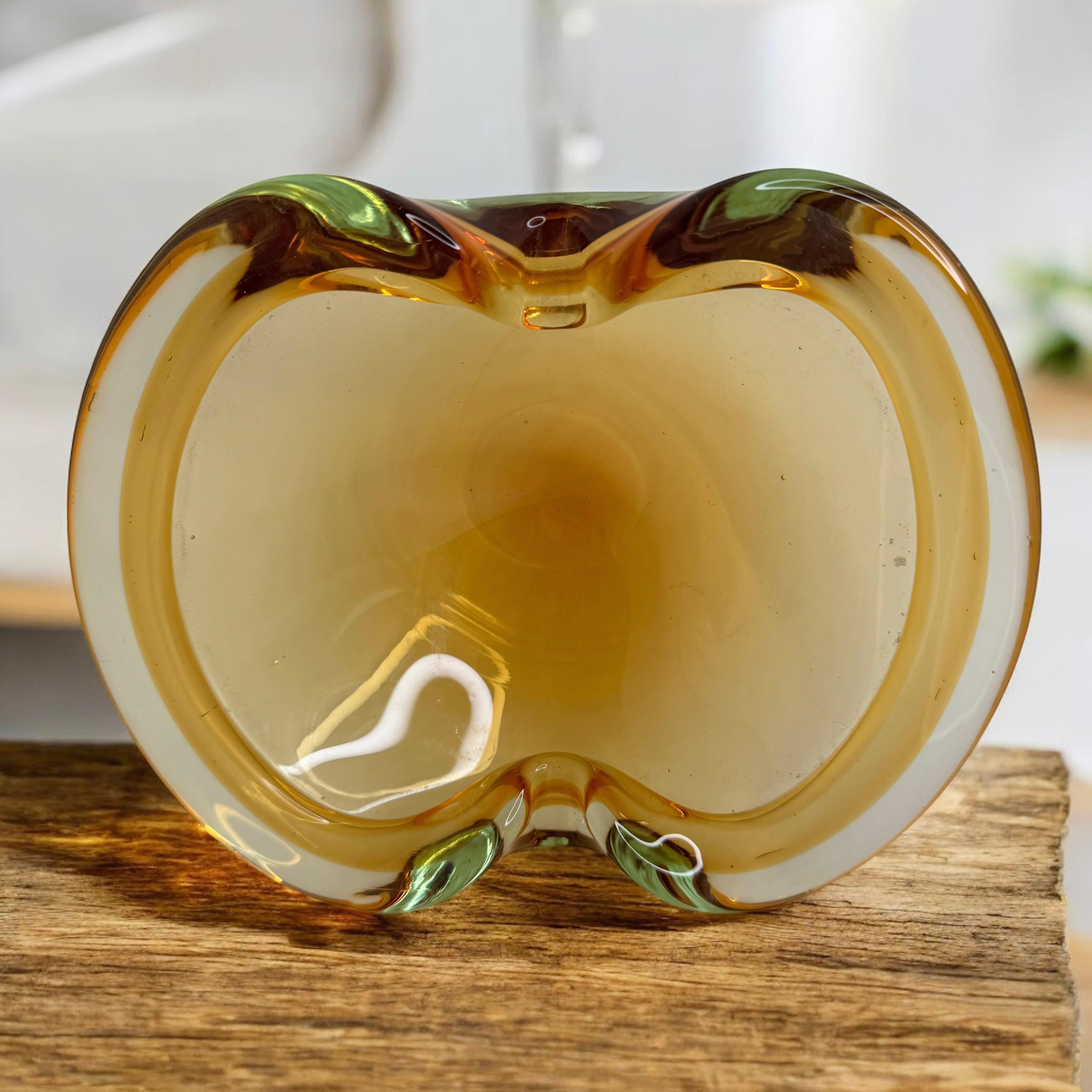 Sommerso Amber & Clear Murano Art Glass Bowl or Cigar Astray 1970 Italie en vente 10