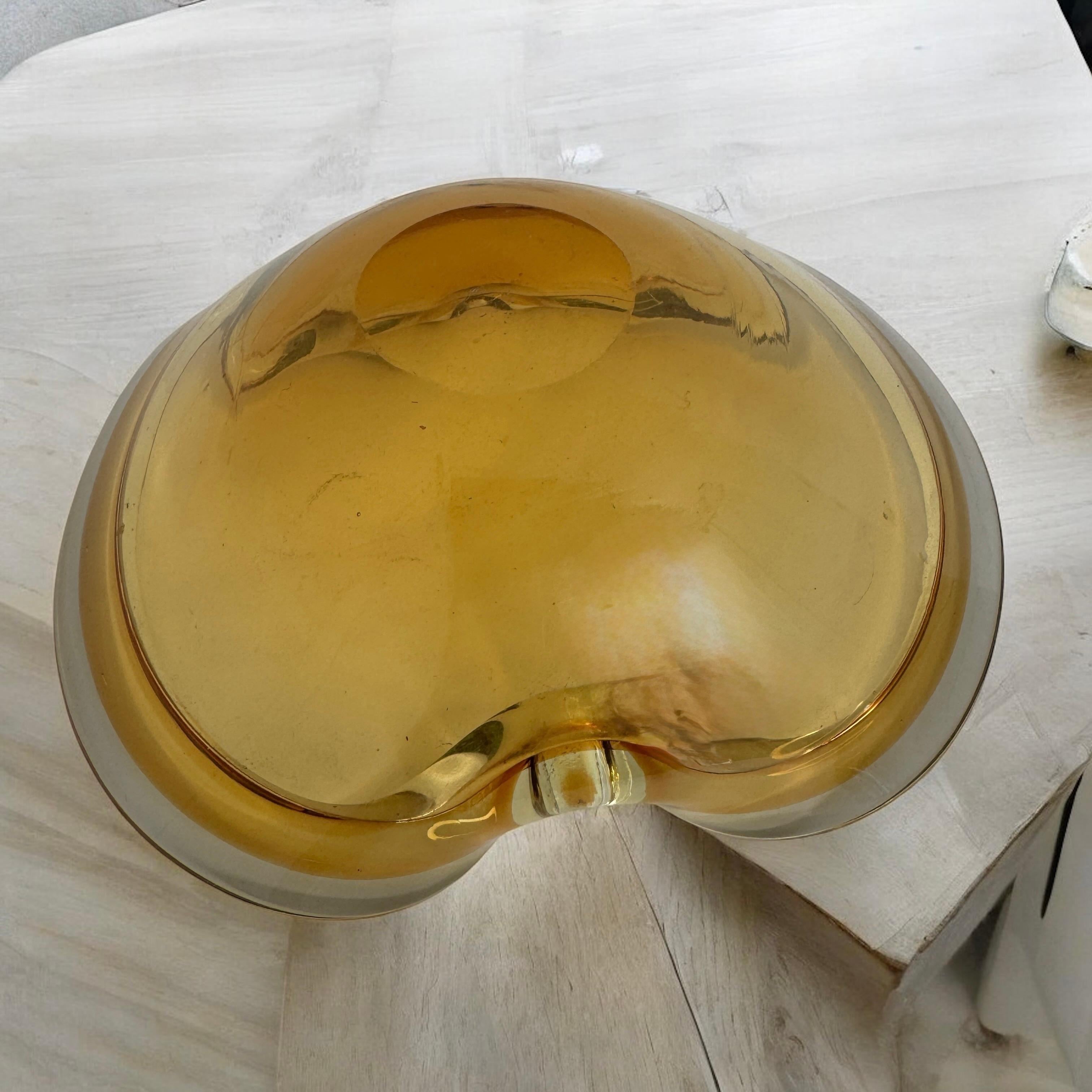 Sommerso Amber & Clear Murano Art Glass Bowl or Cigar Astray 1970 Italie en vente 11