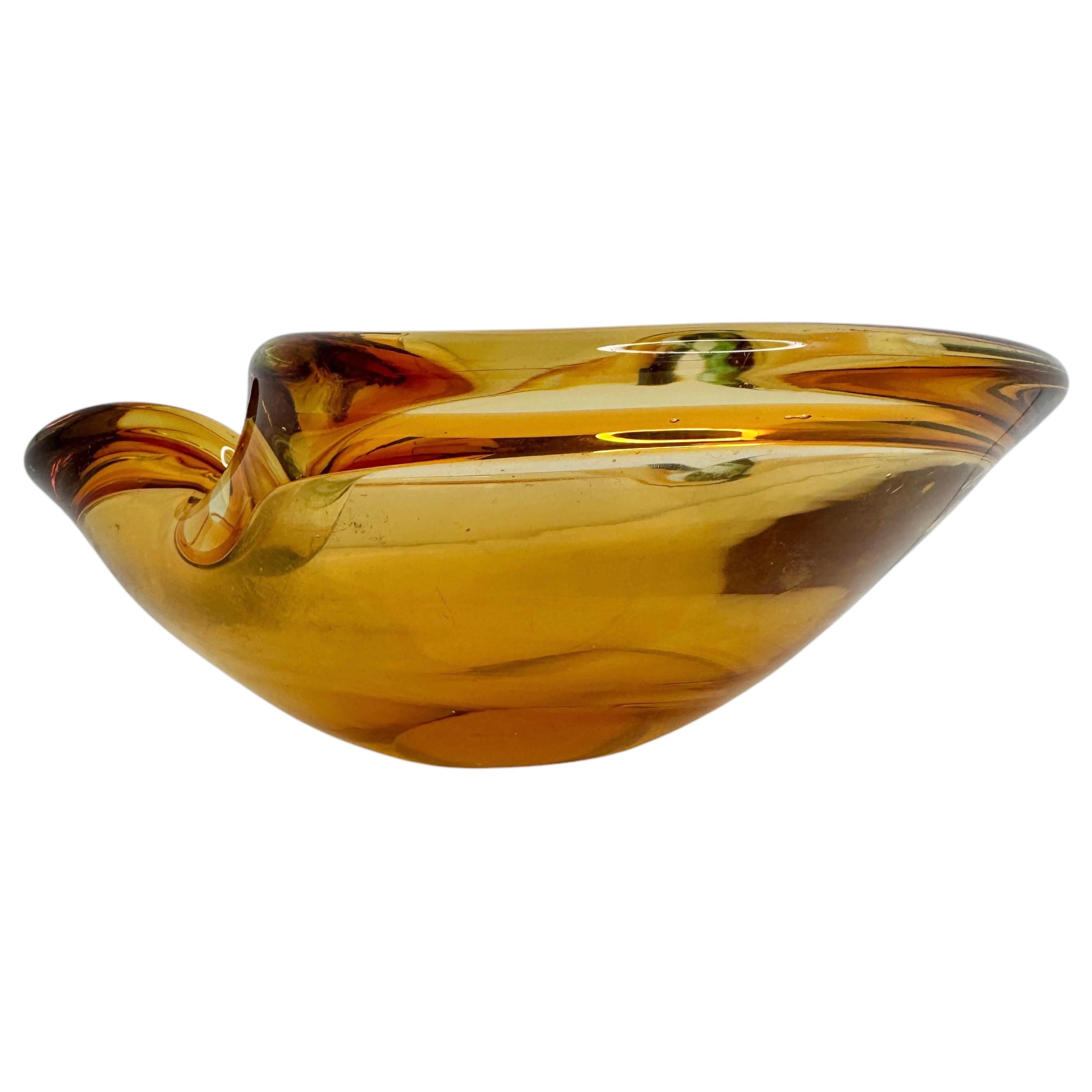 Sommerso Amber & Clear Murano Art Glass Bowl or Cigar Astray 1970 Italie Bon état - En vente à Nuernberg, DE