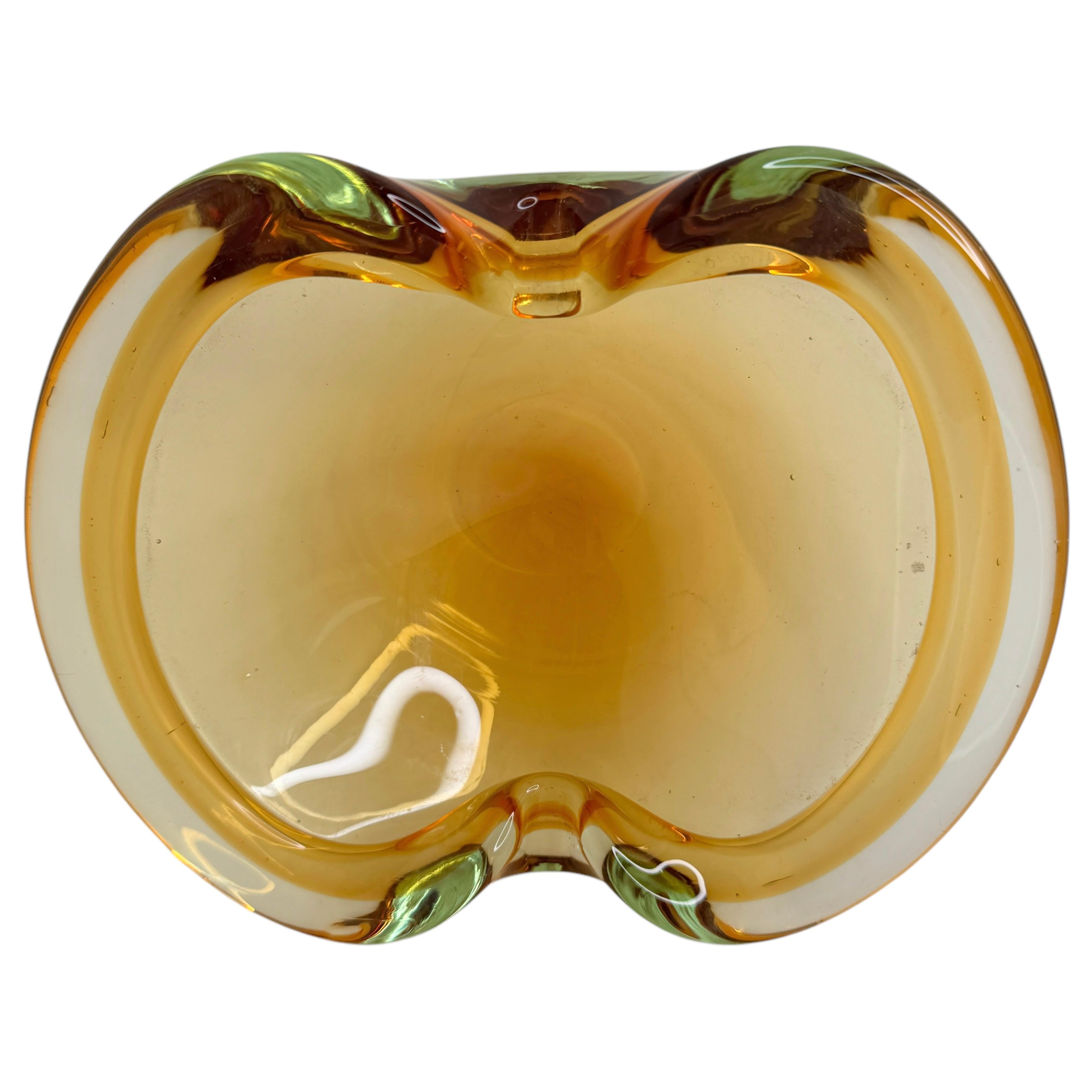 Sommerso Amber & Clear Murano Art Glass Bowl or Cigar Astray 1970 Italie en vente 1