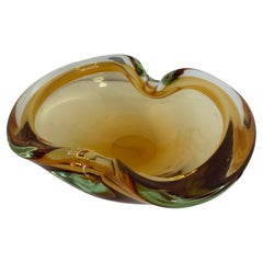 Sommerso Amber & Clear Murano Art Glass Bowl or Cigar Astray 1970s Italy