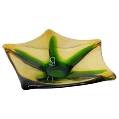 Sommerso Amber & Green Murano Art Glass Fruit Bowl 1970s Italy