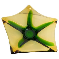 Sommerso Amber & Green Murano Art Glass Fruit Bowl 1970s Italy