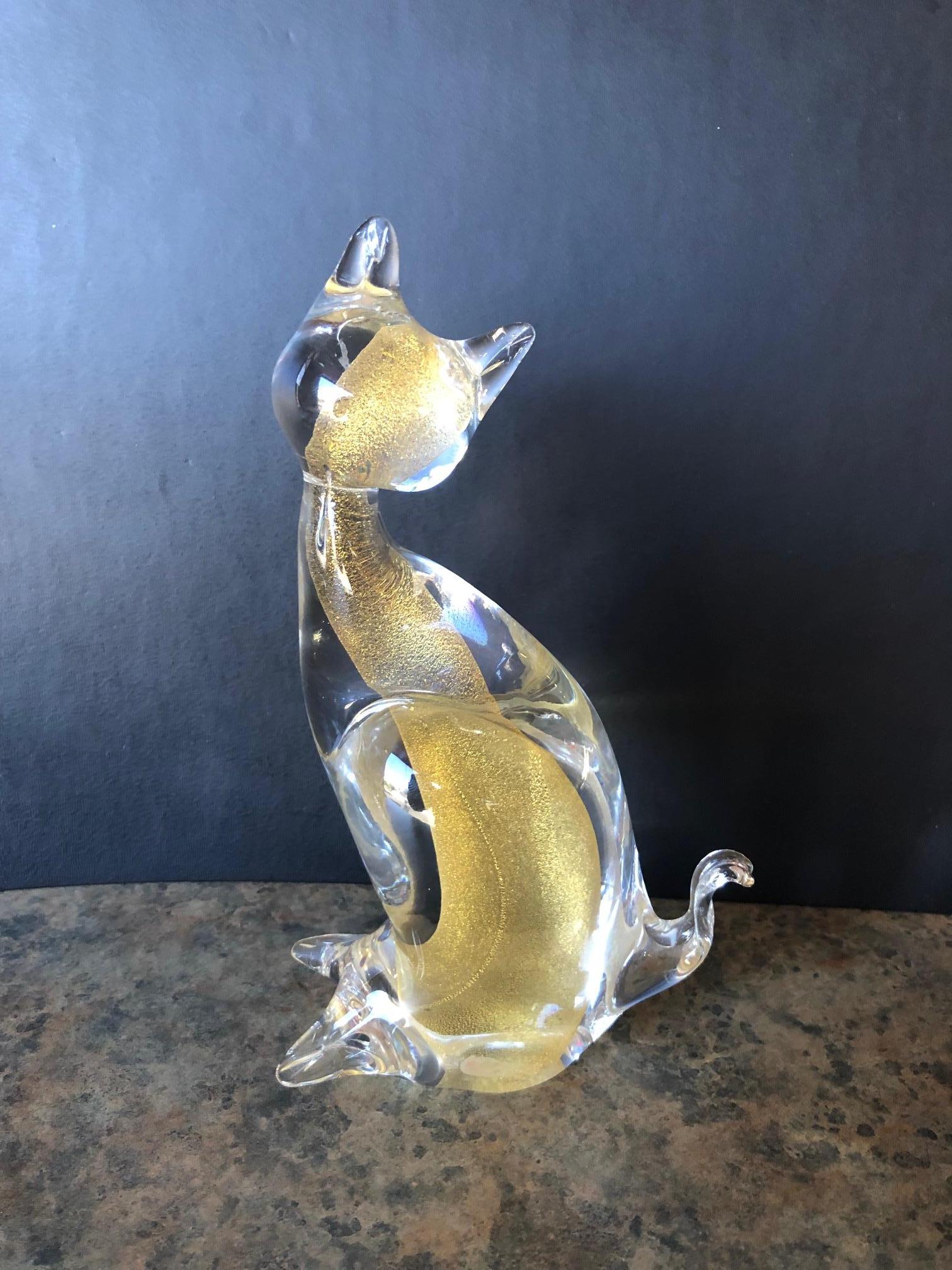 murano glass cat with fish in belly