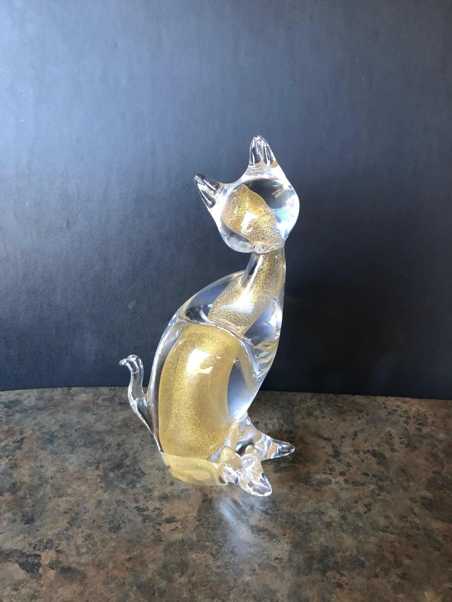 Italian Sommerso Art Glass Cat Sculpture by Murano For Sale
