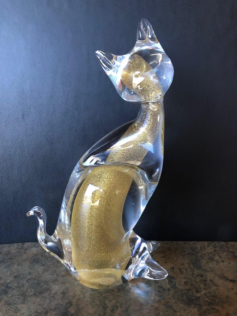 Sommerso Art Glass Cat Sculpture by Murano For Sale at 1stDibs