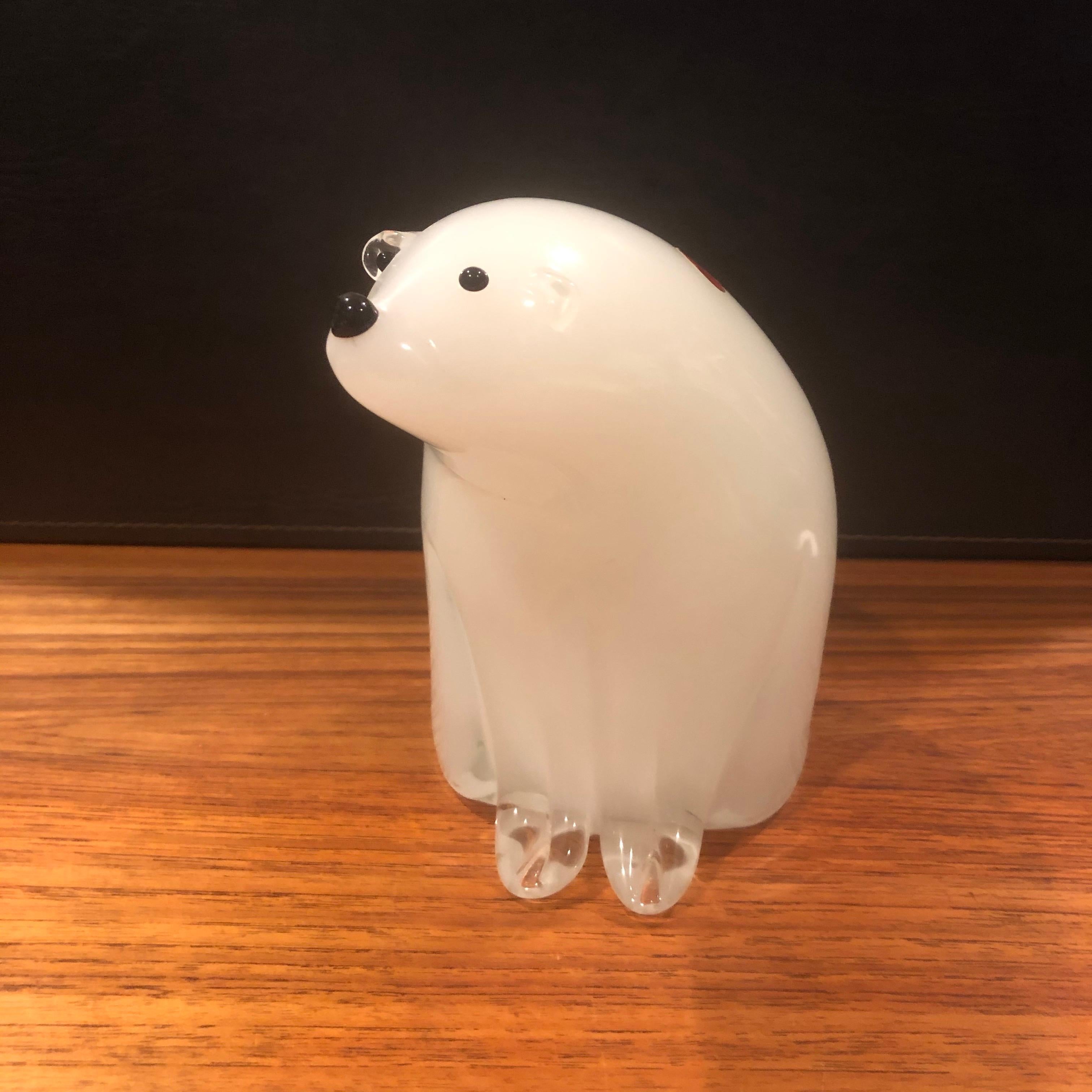Verre d'art Sculpture d'ours polaire en verre d'art Sommerso de Murano en vente