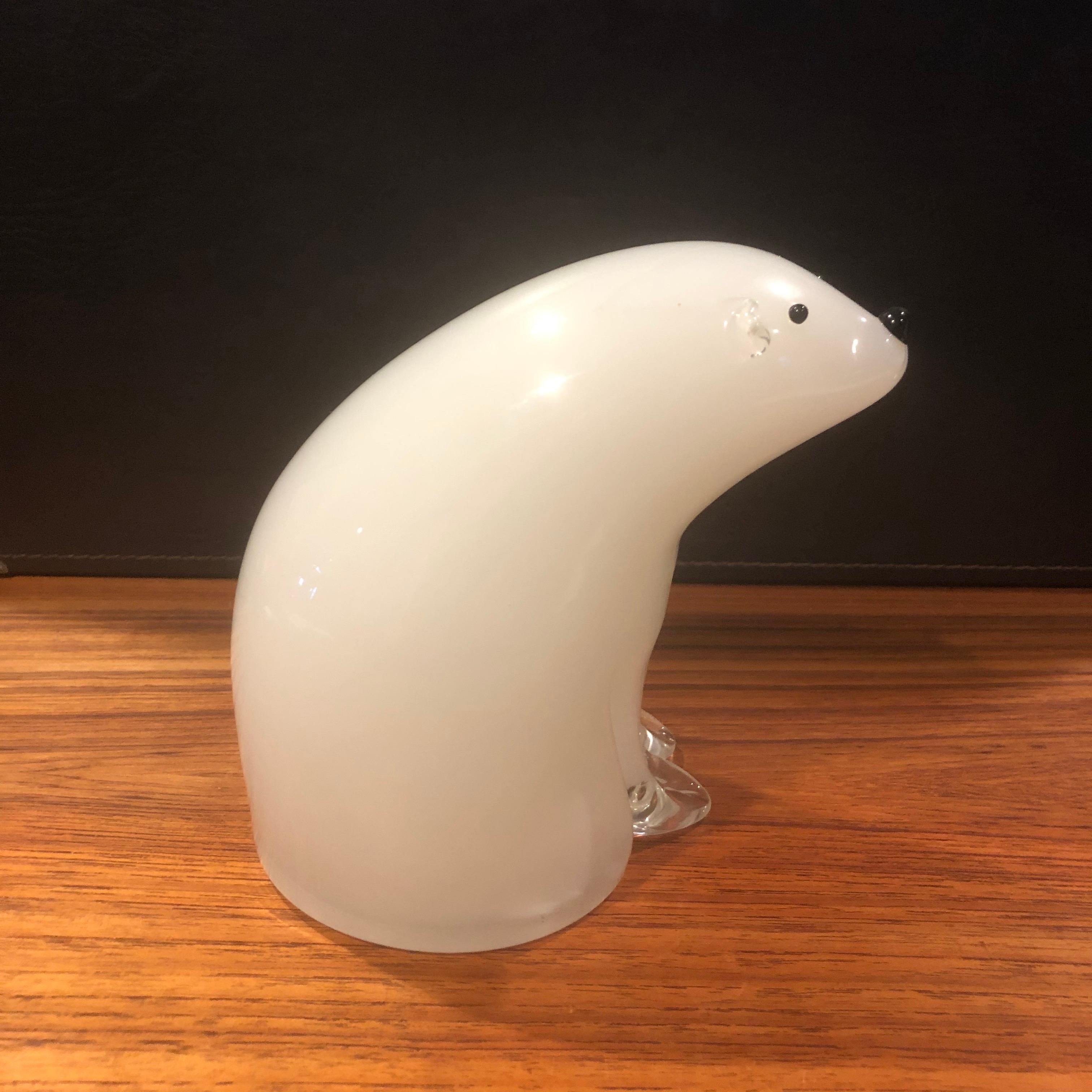 Sommerso Art Glass Polar Bear Sculpture by Murano In Good Condition For Sale In San Diego, CA
