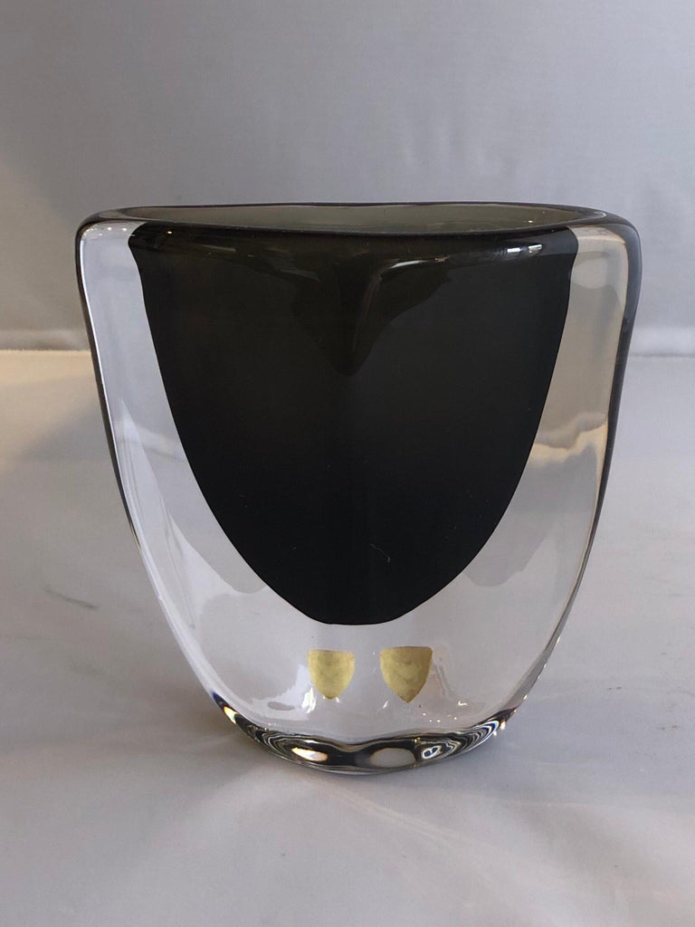 Sommerso Art Glass Vase by Nils Landberg for Orrefors  In Good Condition For Sale In San Diego, CA