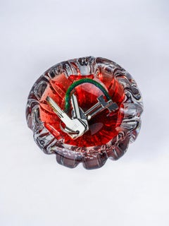Sommerso ashtray by Flavio Poli for Seguso, red Murano glass, Italy, 1970