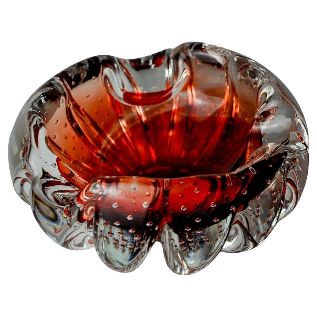Cendrier Sommerso de Flavio Poli pour Seguso, verre rouge de Murano, Italie, 1970 en vente