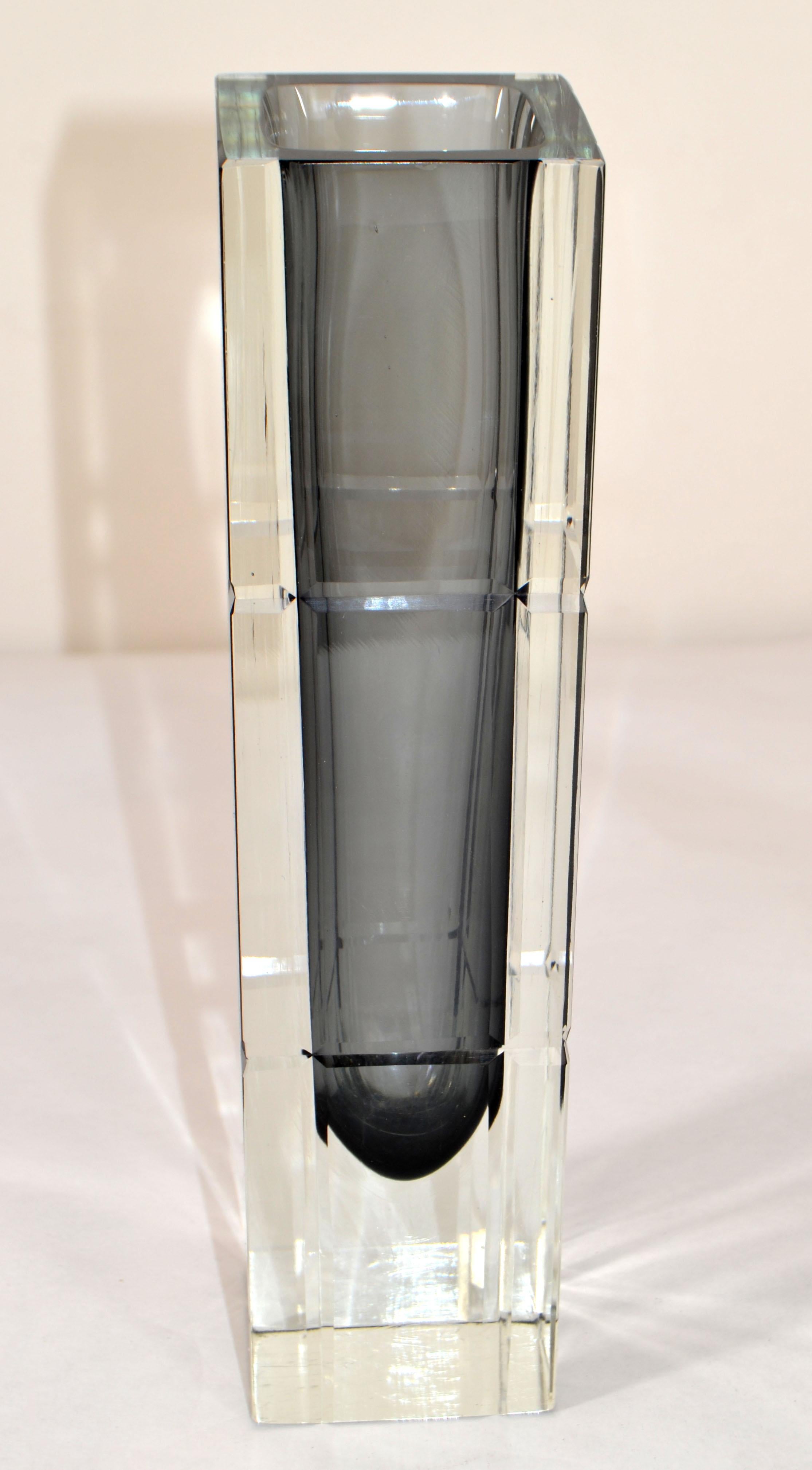 Sommerso Blown Murano Cut Glass Vase Smoked & Clear Glass Alessandro Mandruzzato For Sale 2