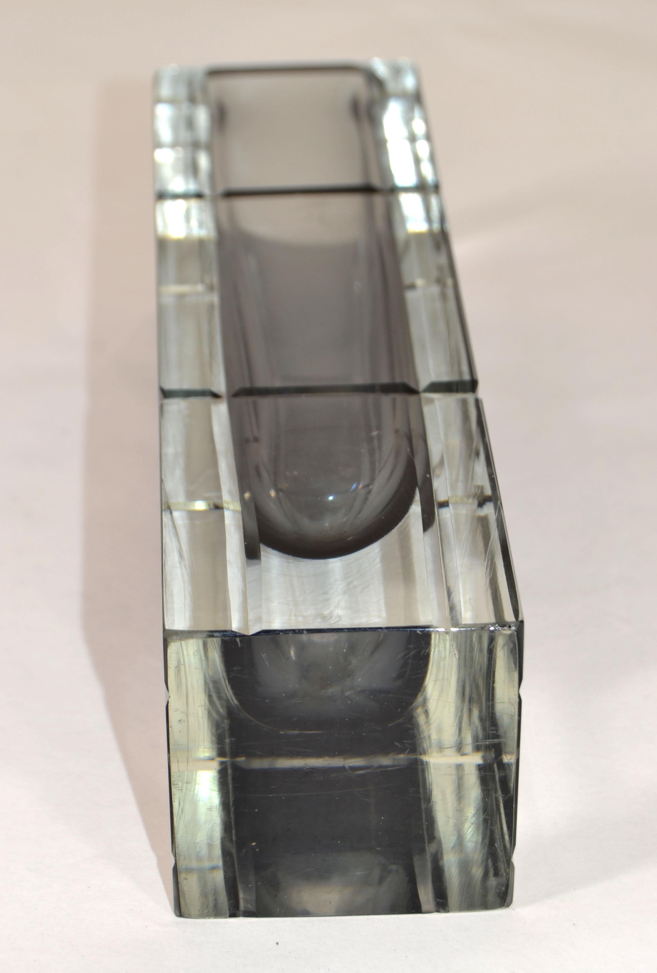 Sommerso Blown Murano Cut Glass Vase Smoked & Clear Glass Alessandro Mandruzzato For Sale 4