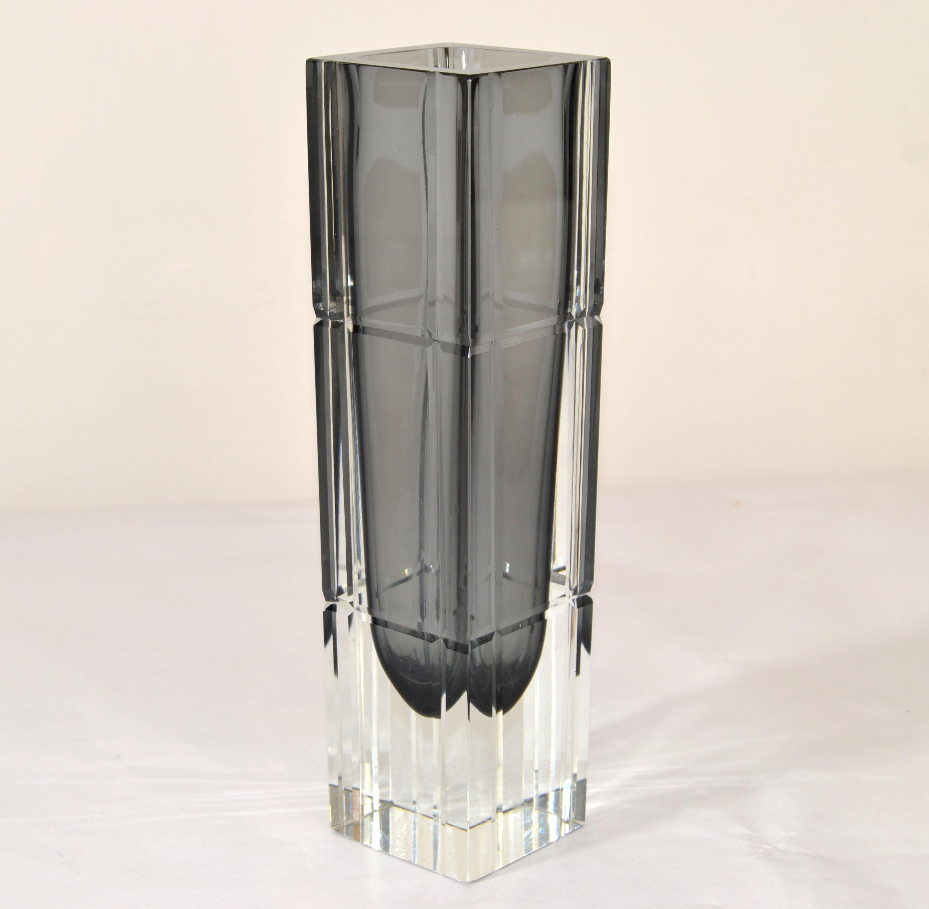 Mid-Century Modern Sommerso Blown Murano Cut Glass Vase Smoked & Clear Glass Alessandro Mandruzzato For Sale