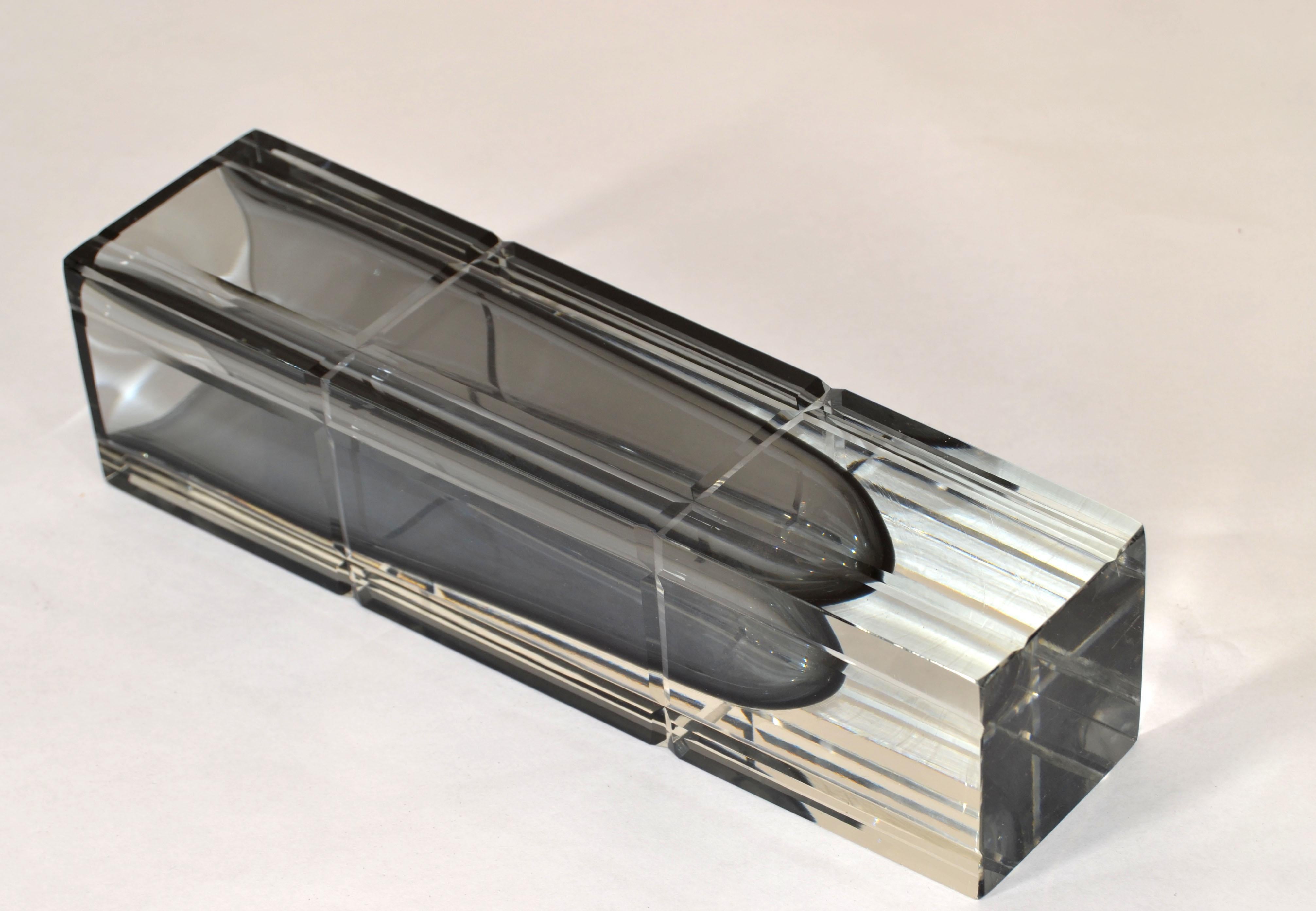 Sommerso Blown Murano Cut Glass Vase Smoked & Clear Glass Alessandro Mandruzzato In Good Condition For Sale In Miami, FL