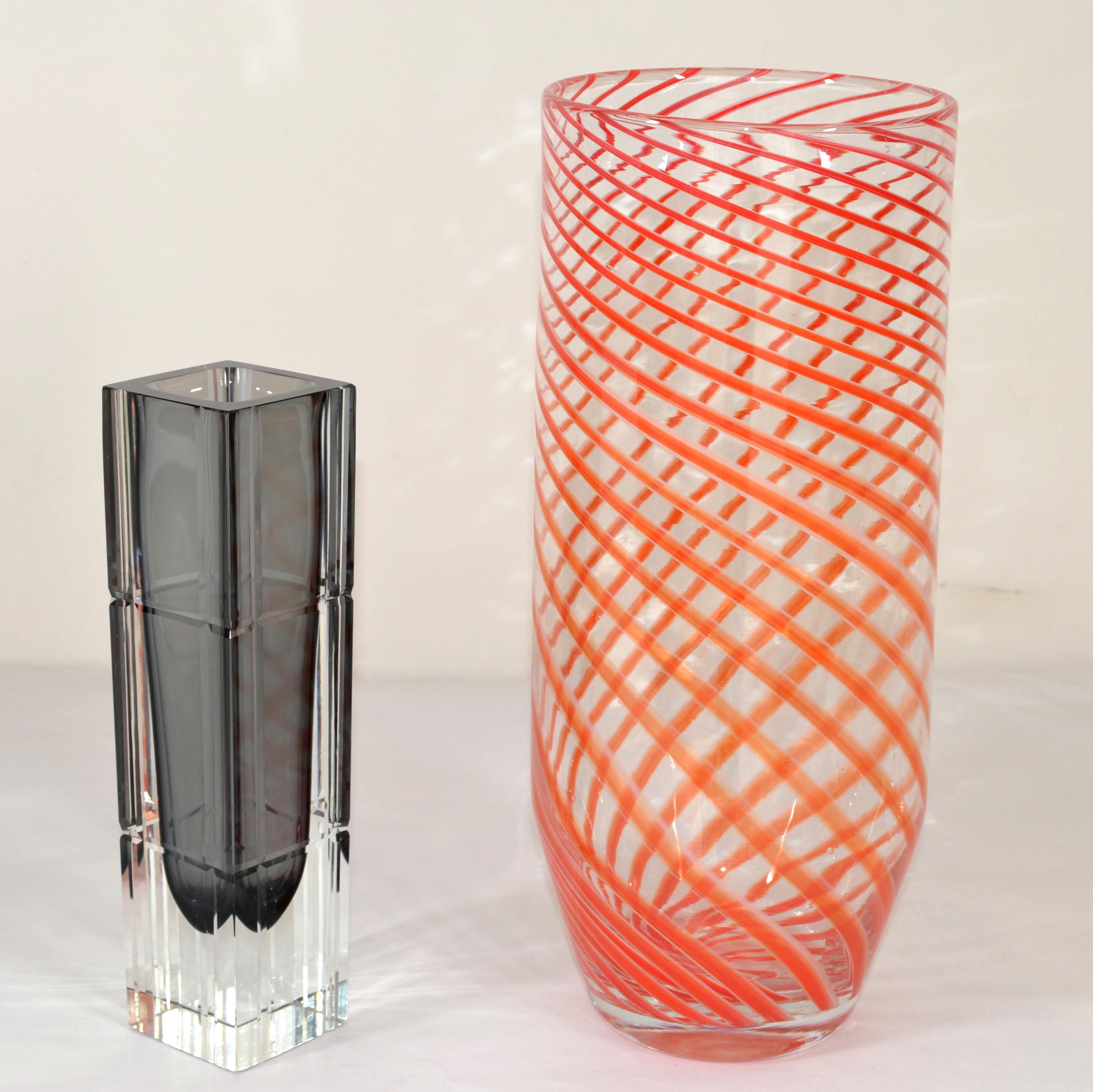 Blown Glass Sommerso Blown Murano Cut Glass Vase Smoked & Clear Glass Alessandro Mandruzzato For Sale