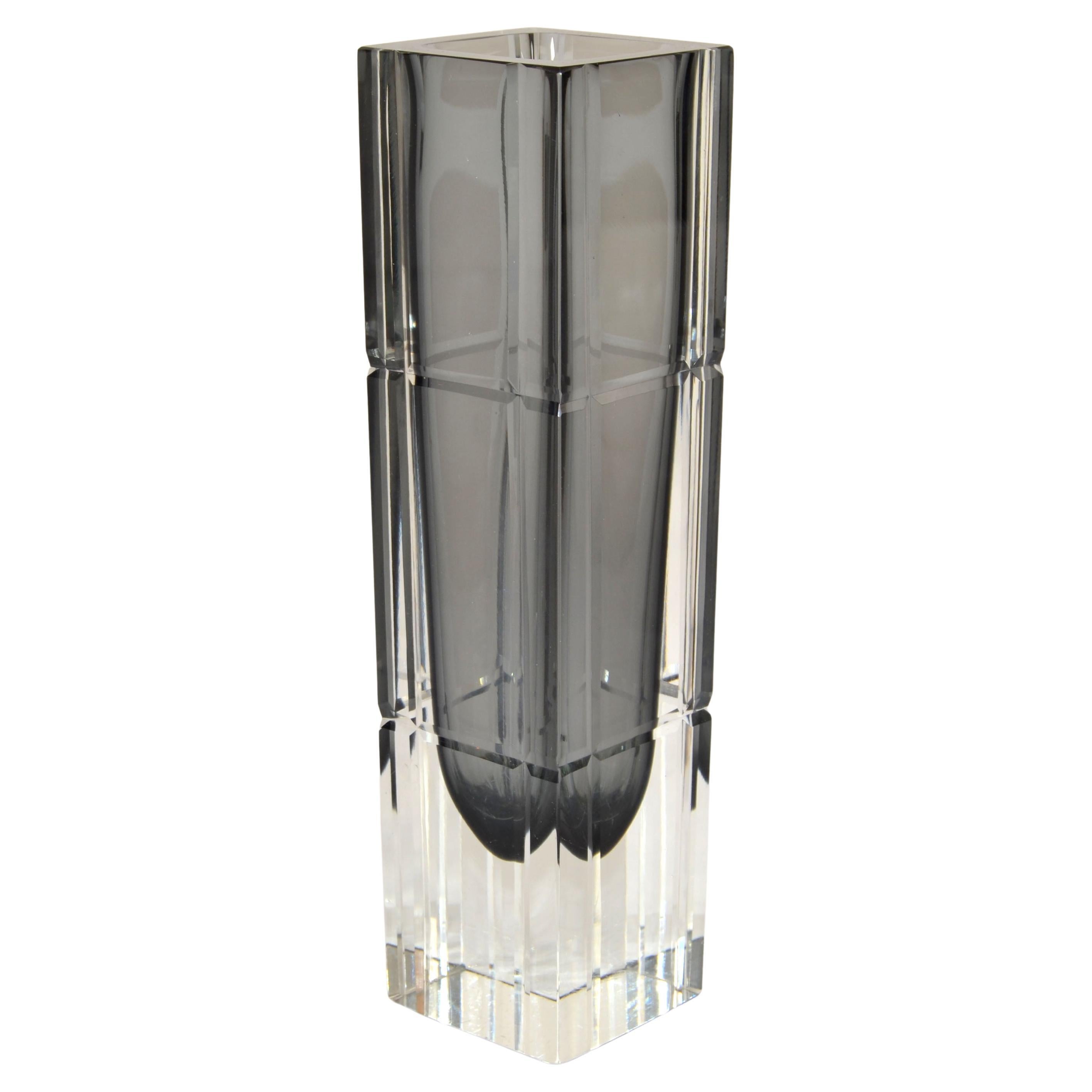 Sommerso Blown Murano Cut Glass Vase Smoked & Clear Glass Alessandro Mandruzzato For Sale