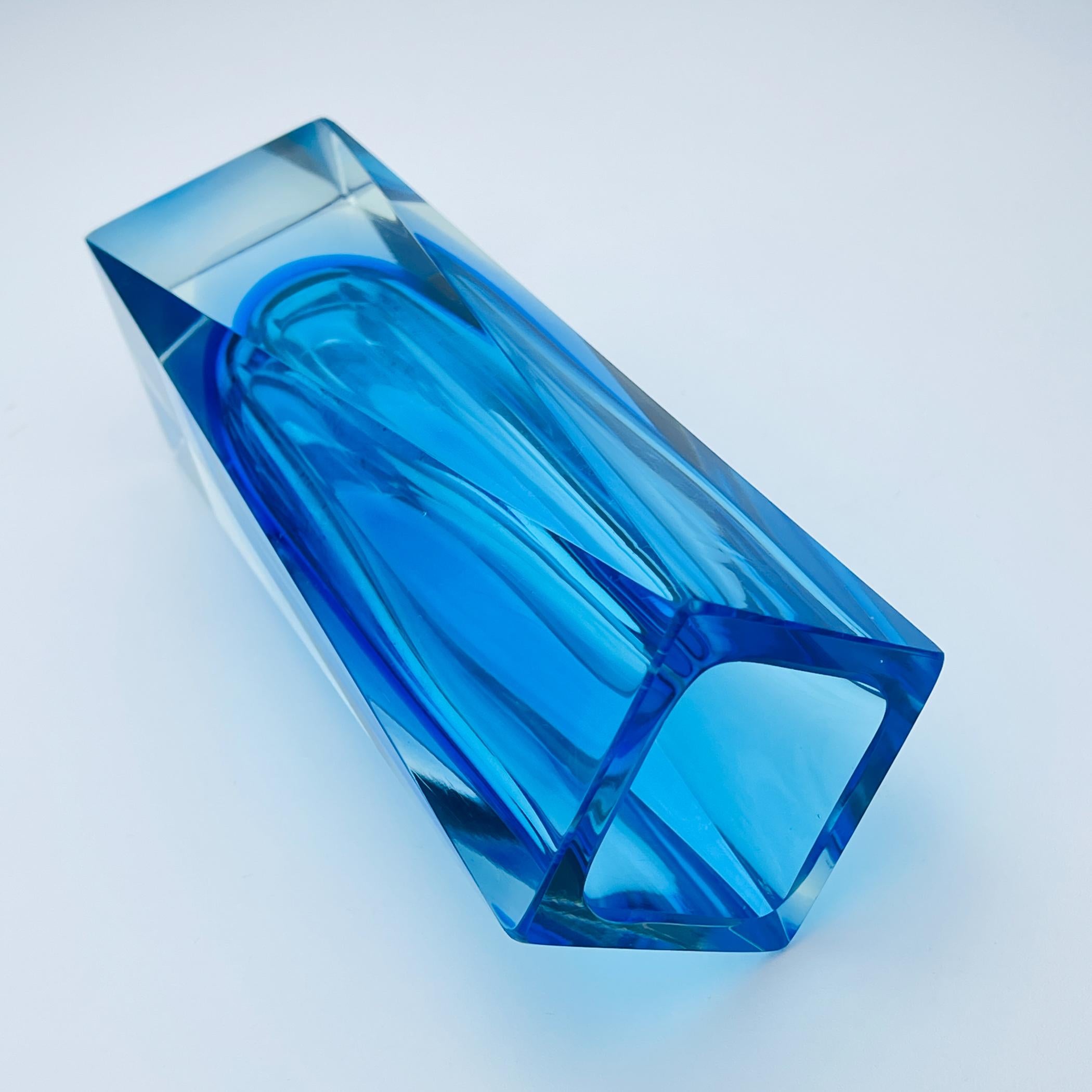 Mid-Century Modern Sommerso blue murano glass vase style Flavio Poli, Italy 1970s For Sale