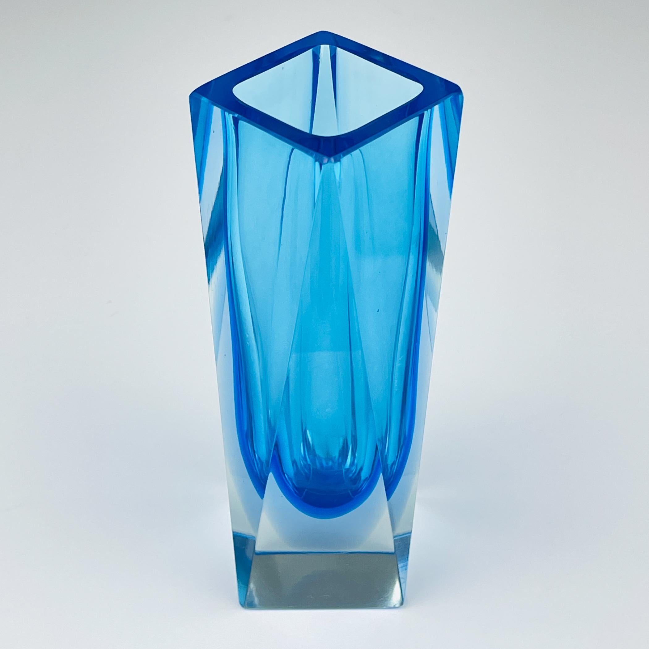 20th Century Sommerso blue murano glass vase style Flavio Poli, Italy 1970s For Sale