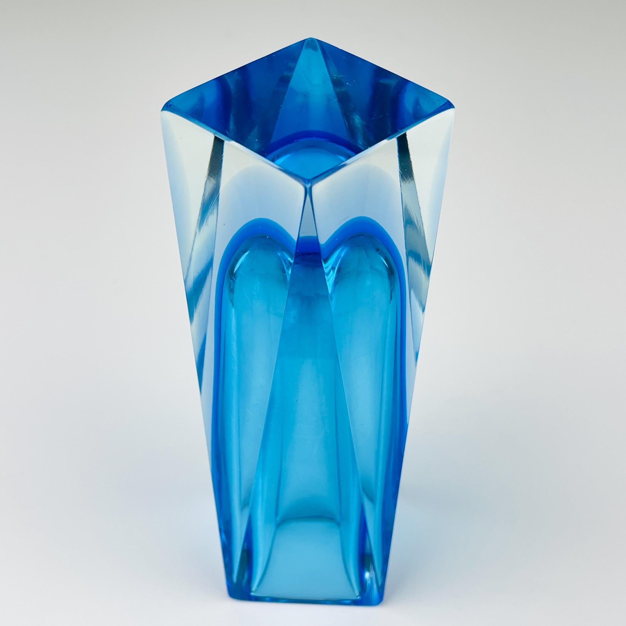 Murano Glass Sommerso blue murano glass vase style Flavio Poli, Italy 1970s For Sale