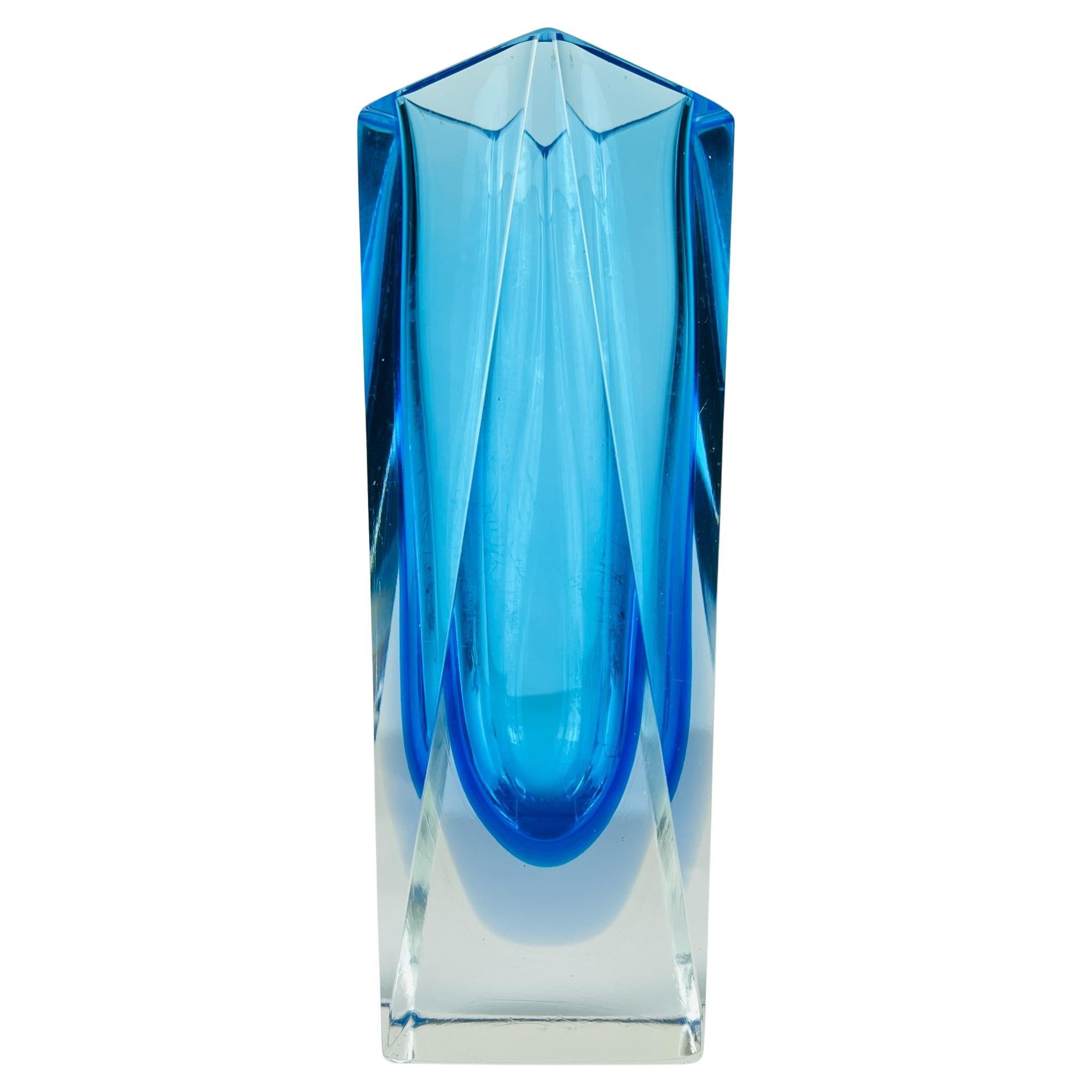 Sommerso blue murano glass vase style Flavio Poli, Italy 1970s