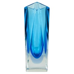 Sommerso blue murano glass vase style Flavio Poli, Italy 1970s