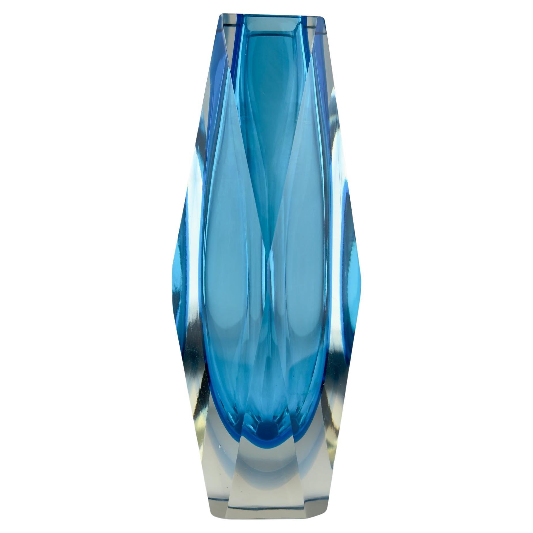 Sommerso blue Murano glass vase, style Flavio Poli, Italy 1970s
