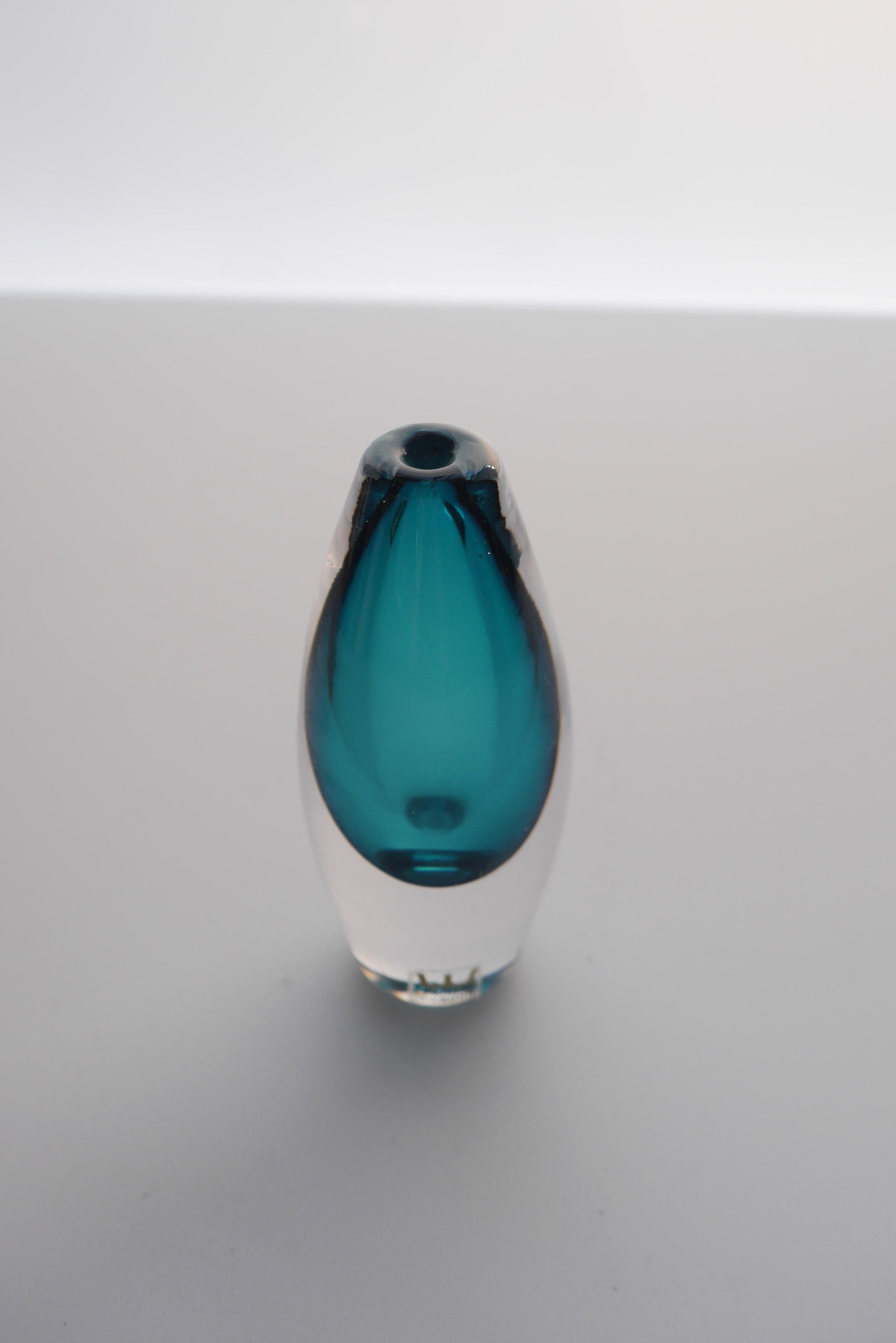 Mid-Century Modern Sommerso crystal miniature seized vase made and signed by Mona Morales