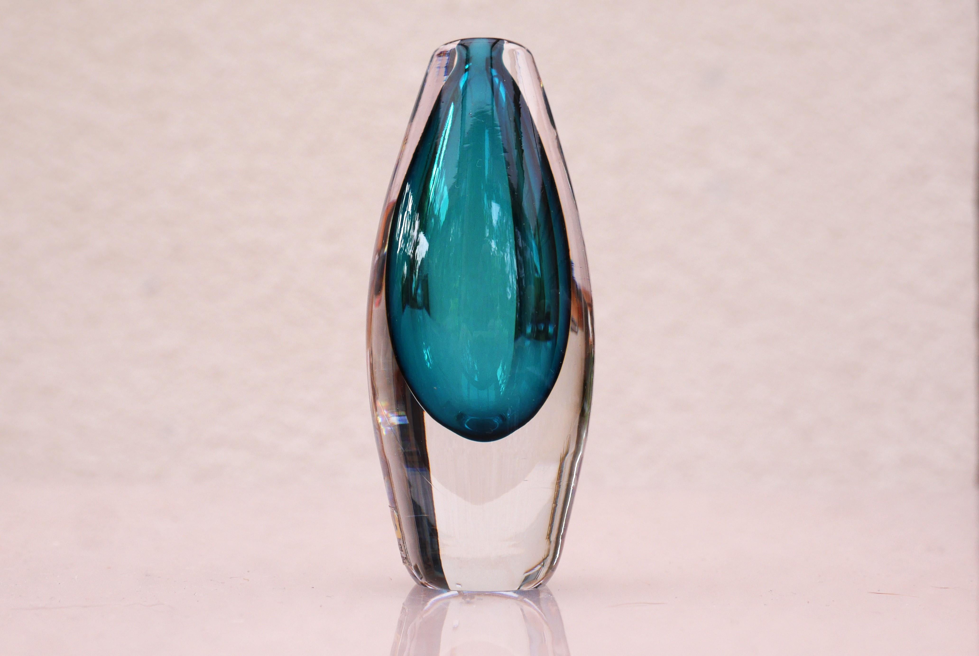 Mid-20th Century Sommerso crystal miniature seized vase made and signed by Mona Morales